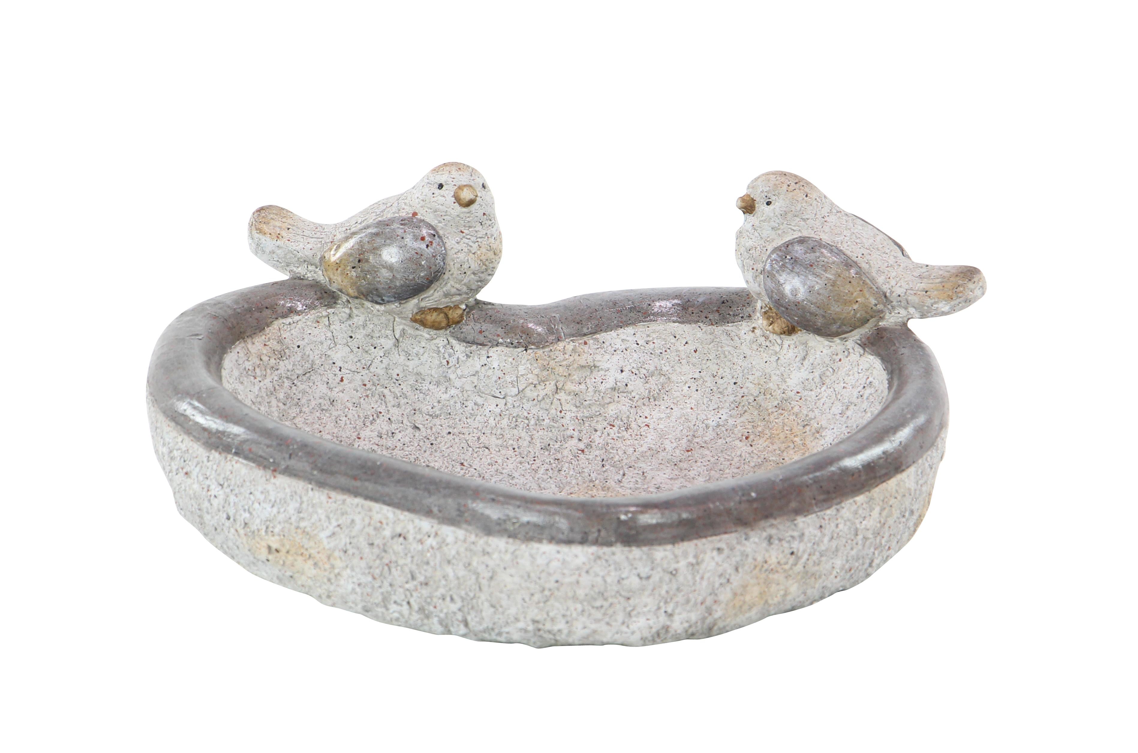 Bird Gray Polystone Indoor Outdoor Decorative Garden Sculpture with Bath Bowl