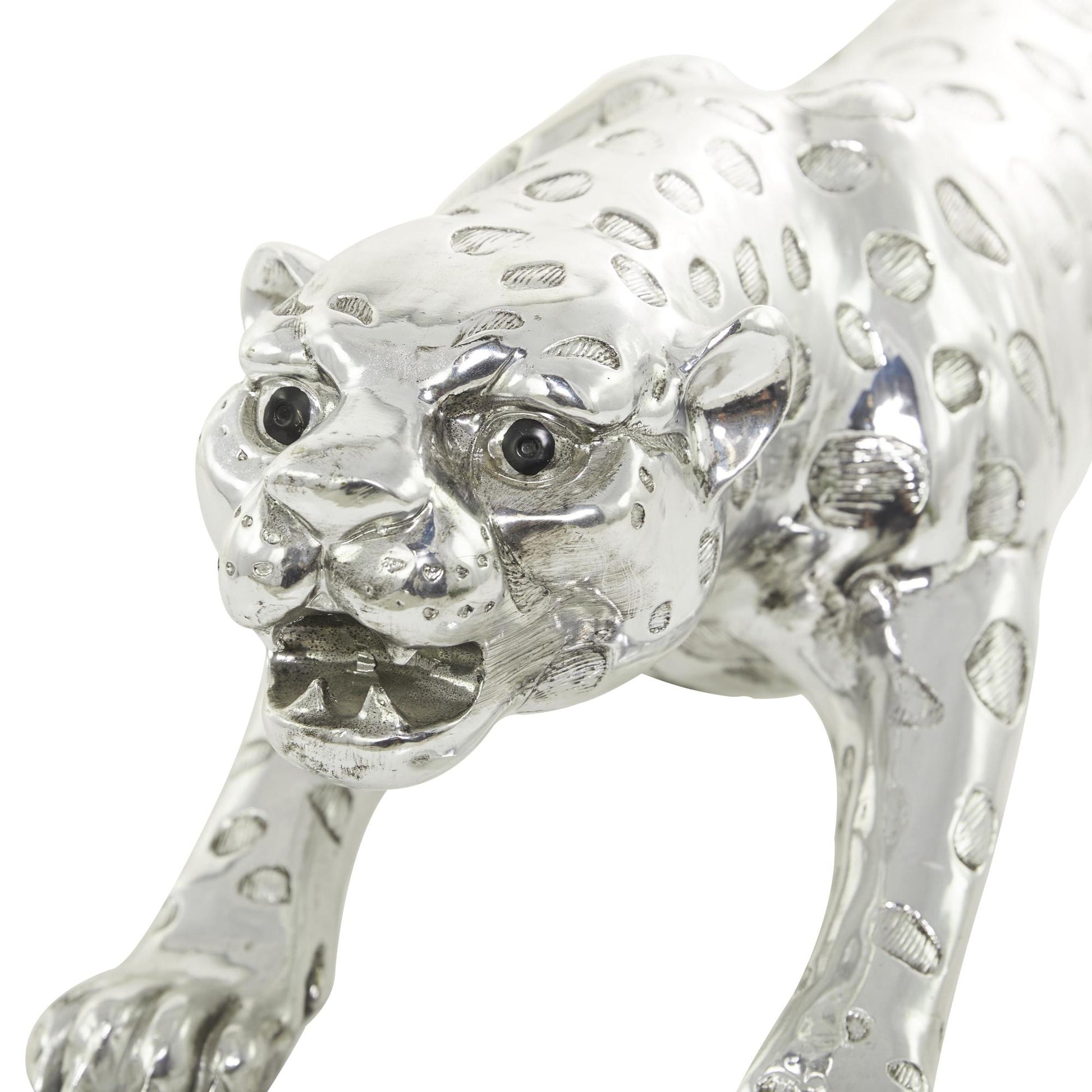 Leopard Silver Polystone Decorative Sculpture