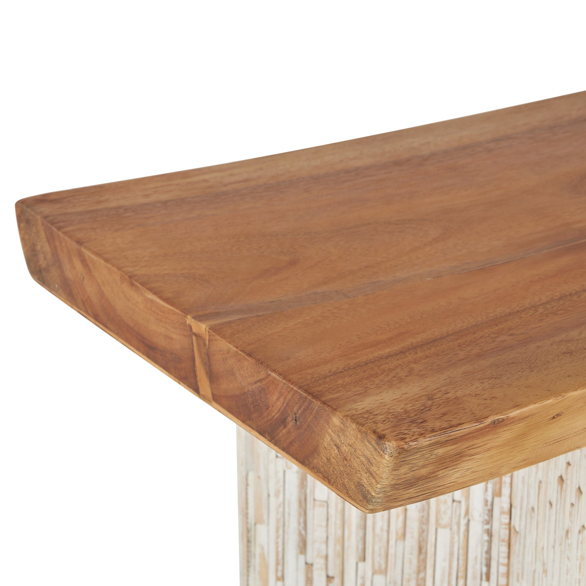 Brown Teak Wood Handmade Rectangular Living Room Console Table with Envi Slat Legs