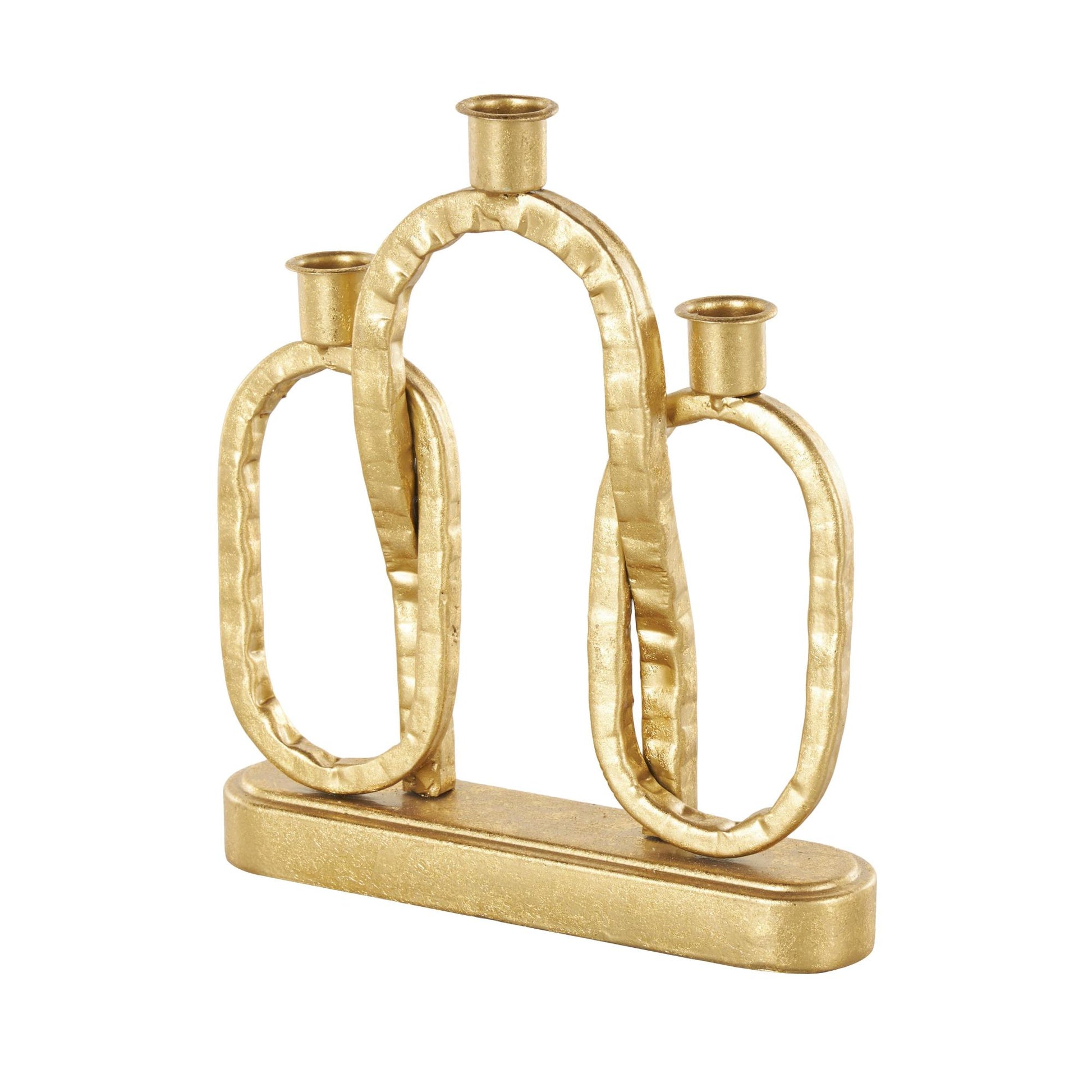Gold Metal Interlocked Chains Decorative Candle Holder with Rectangle Base