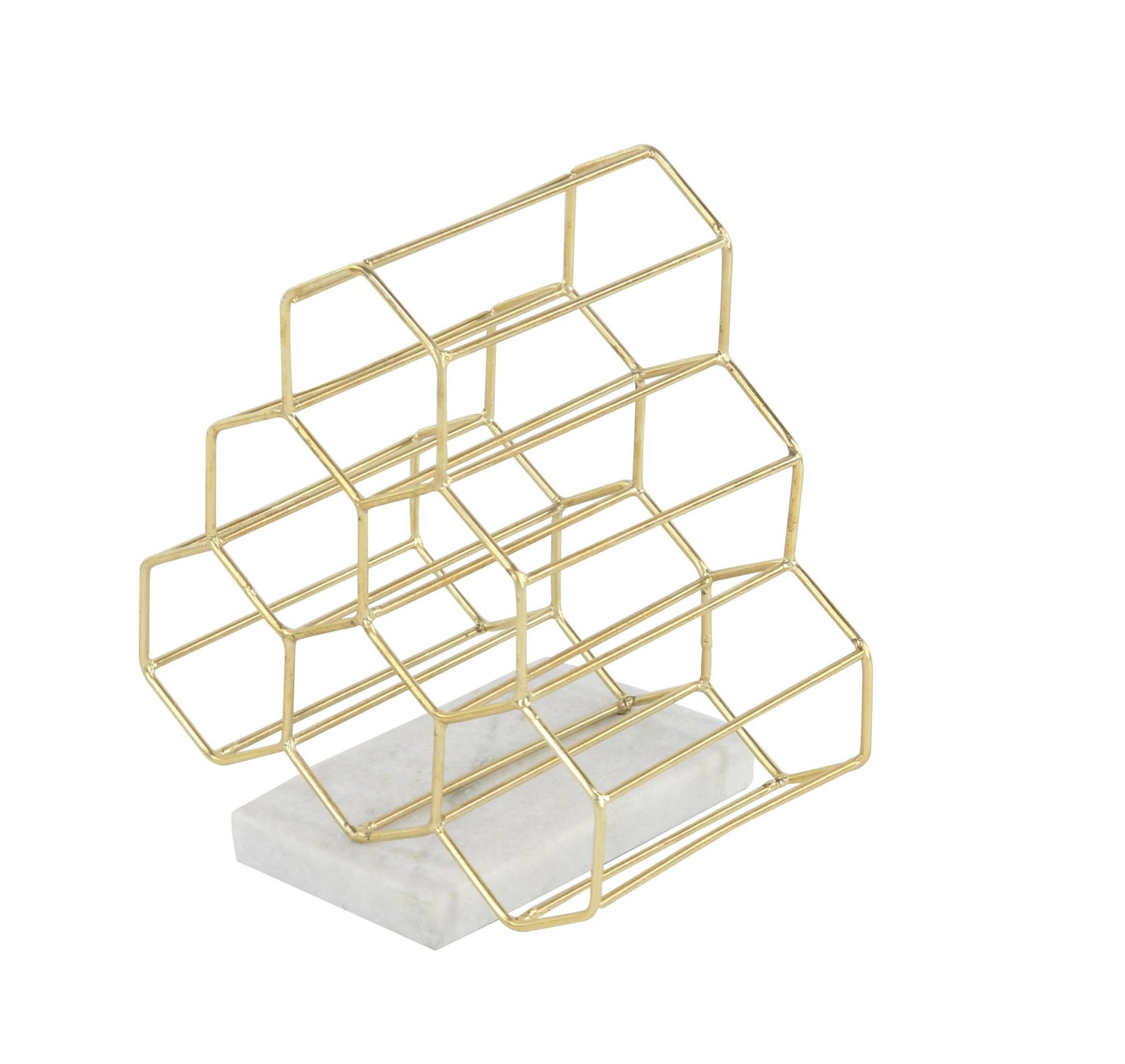Geometric Gold Marble 6 Bottle Kitchen Wine Rack with Marble Base