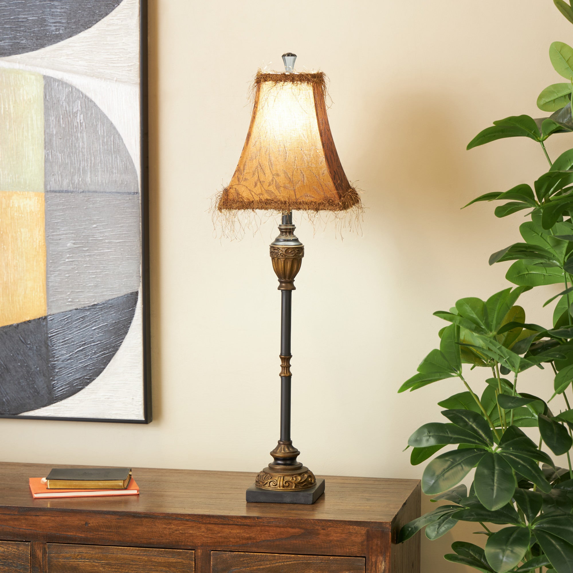 Scroll Brass Metal Antique Style Room Buffet Lamp with Vine Patterns