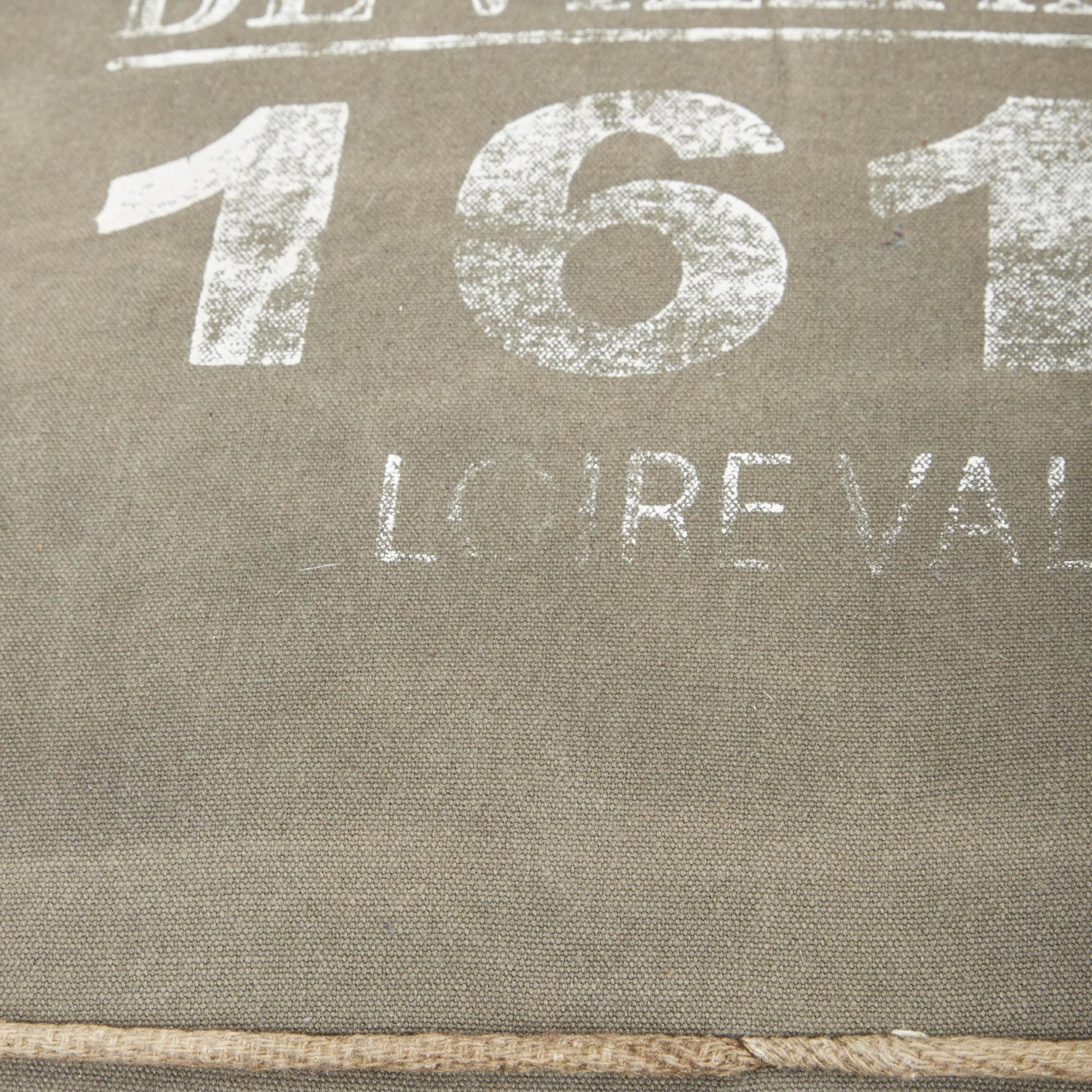 Scroll Canvas France Inspired Stuffed Pouf with Leather Star Pocket and Handles