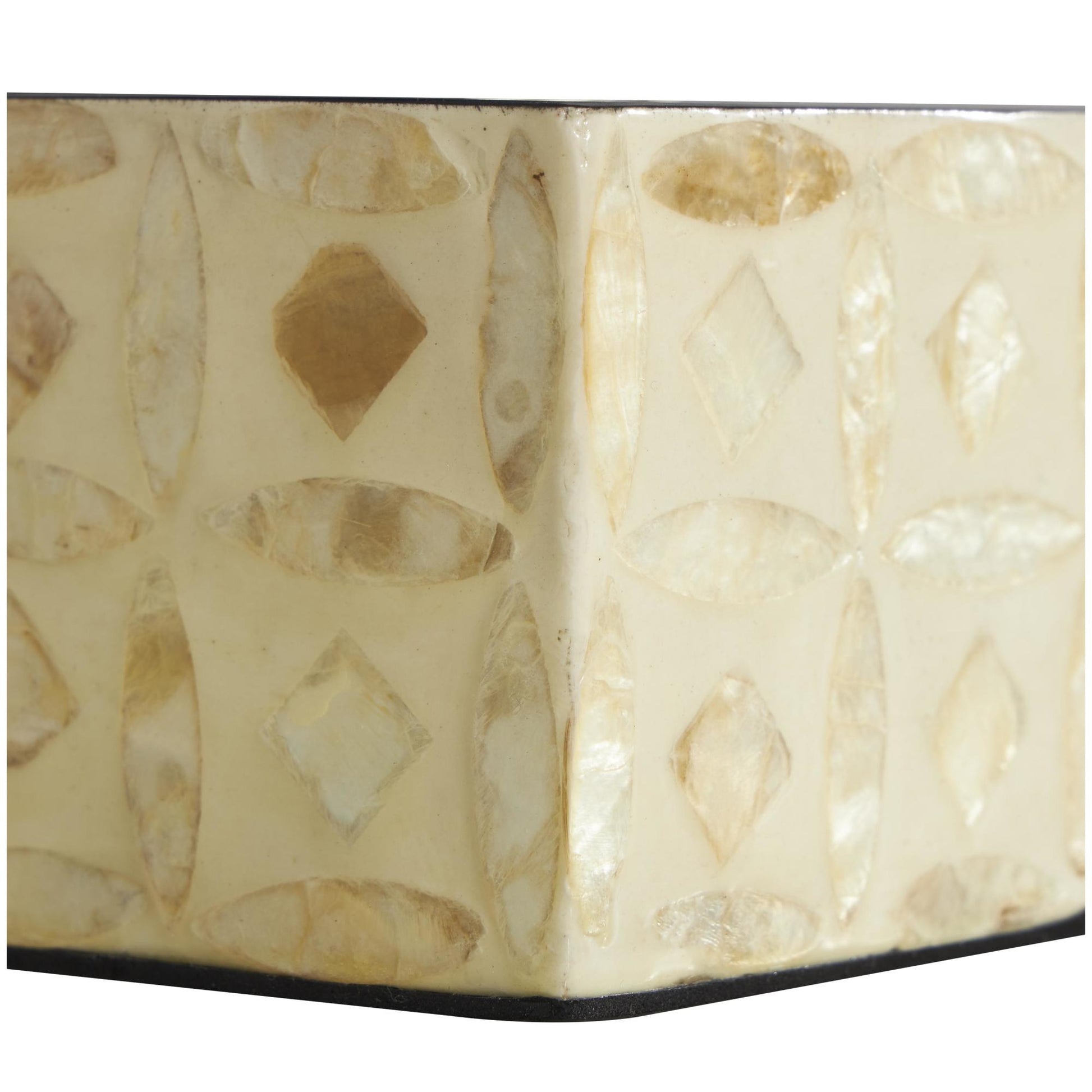 Set of 2 Moroccan Beige Mother of Pearl Shell Mosaic Storage Decorative Box with Taupe Accents