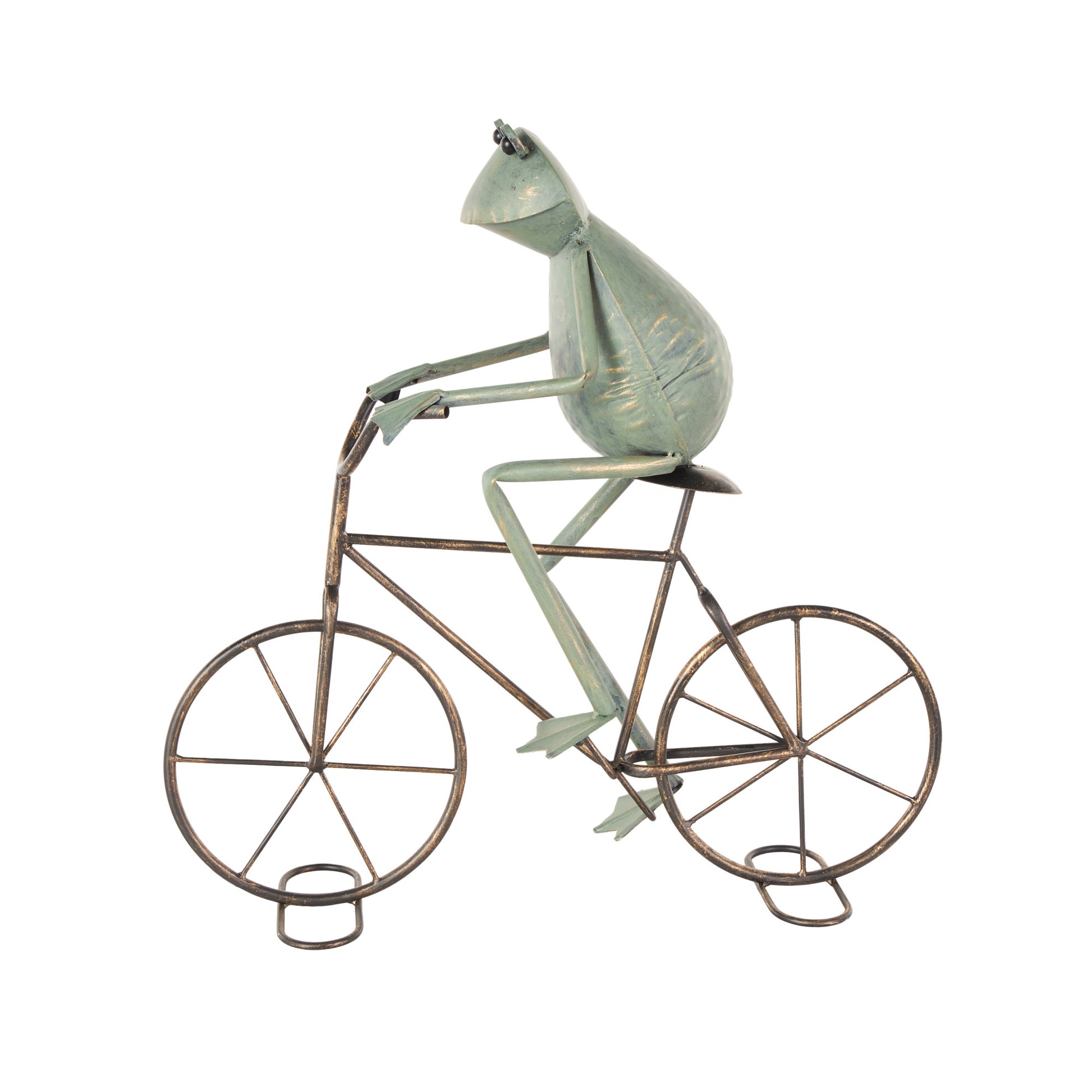 Frog Metal On Bicycle Decorative Garden Sculpture with Gold Accents 19" x 7" x 20"