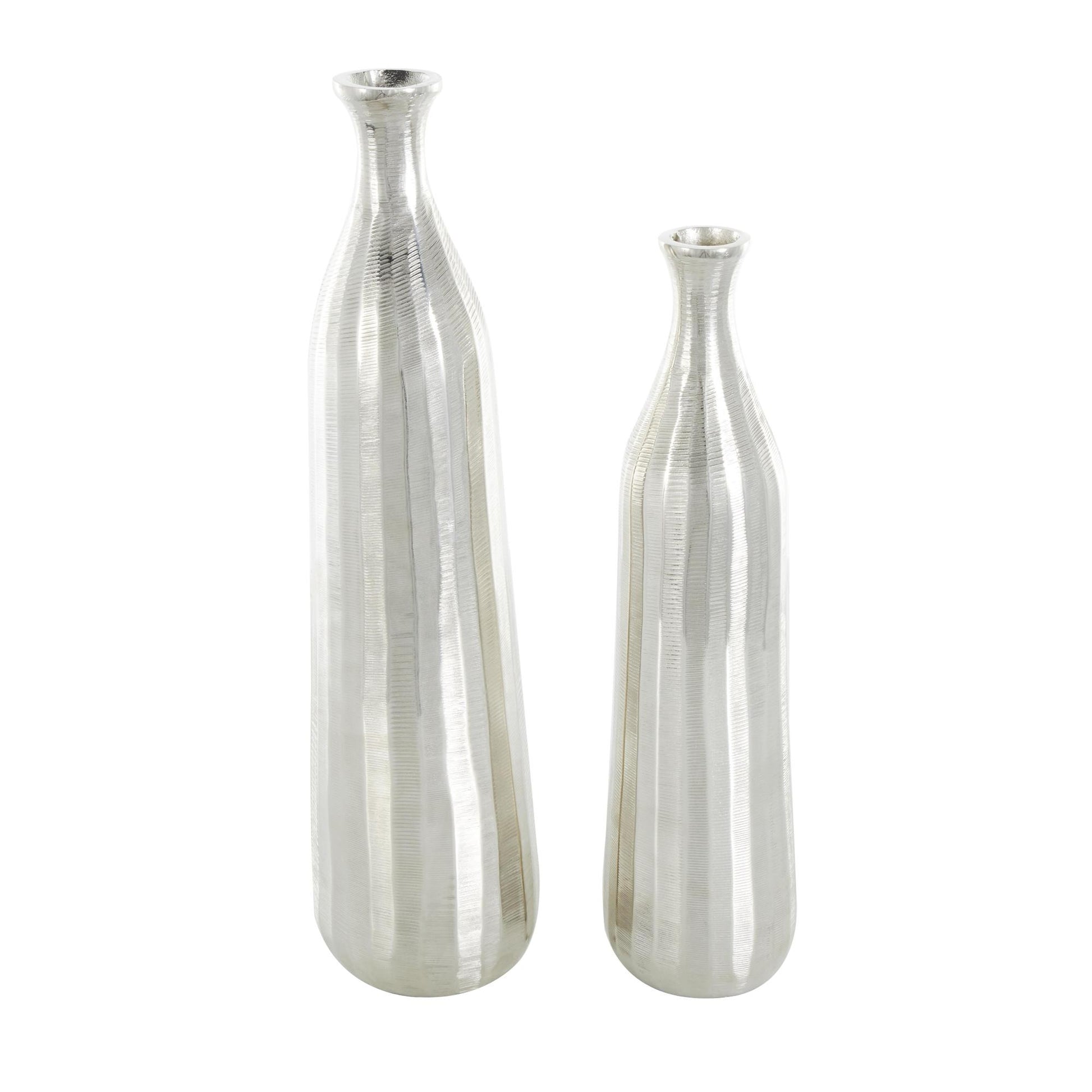 Set of 2 Aluminum Metal Decorative Vase with Wavy Accents and Textured Ridges Set of 2 20"W, 19"H