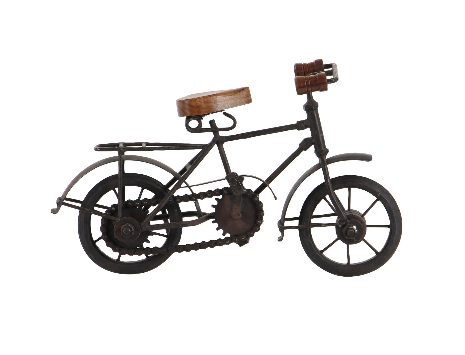 Set of 2 Bike Black Metal Decorative Sculpture with Wood Accents