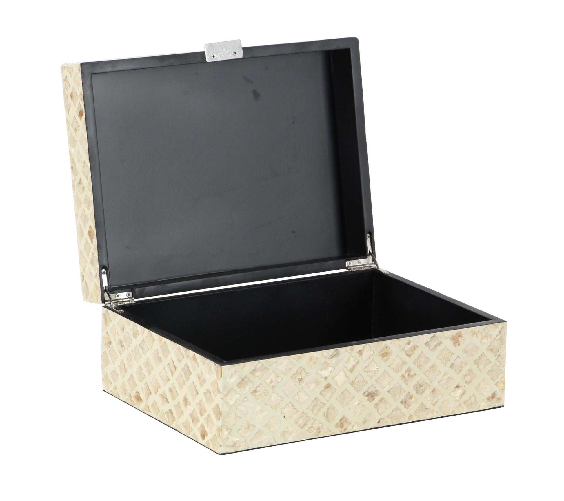 Set of 2 Cream Mother of Pearl Shell Handmade Decorative Box with Hinged Lid