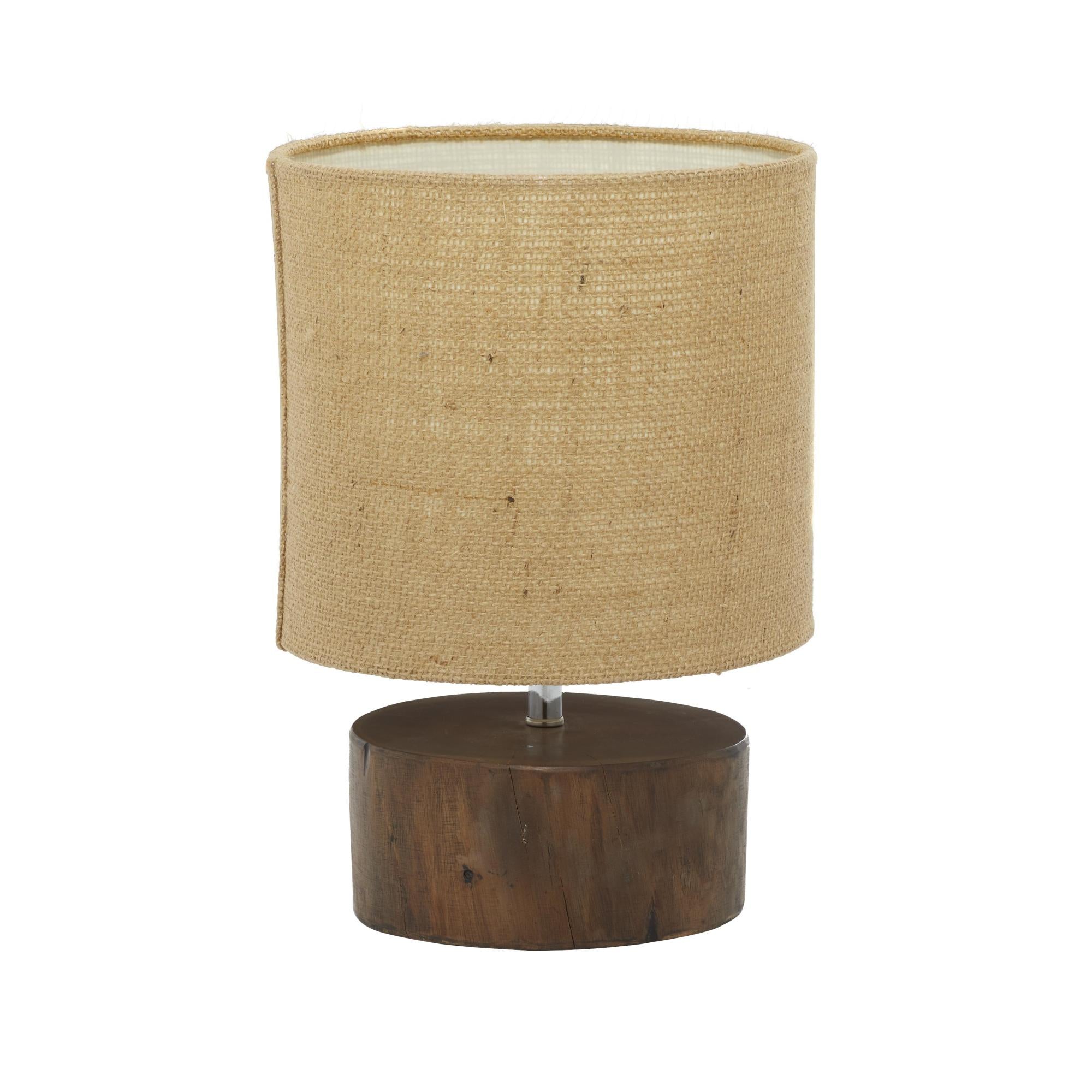 Dark Brown Wood Room Table Lamp with Jute Shade
