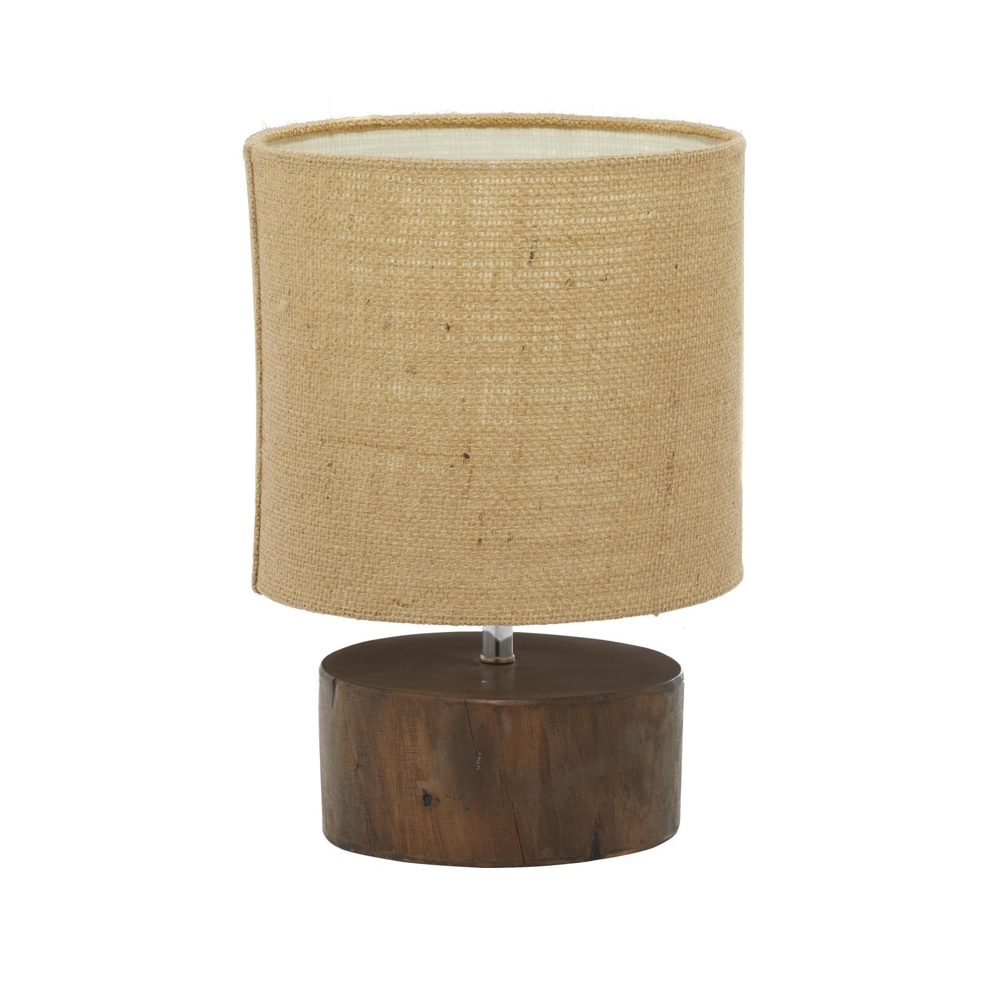 Dark Brown Wood Room Table Lamp with Jute Shade
