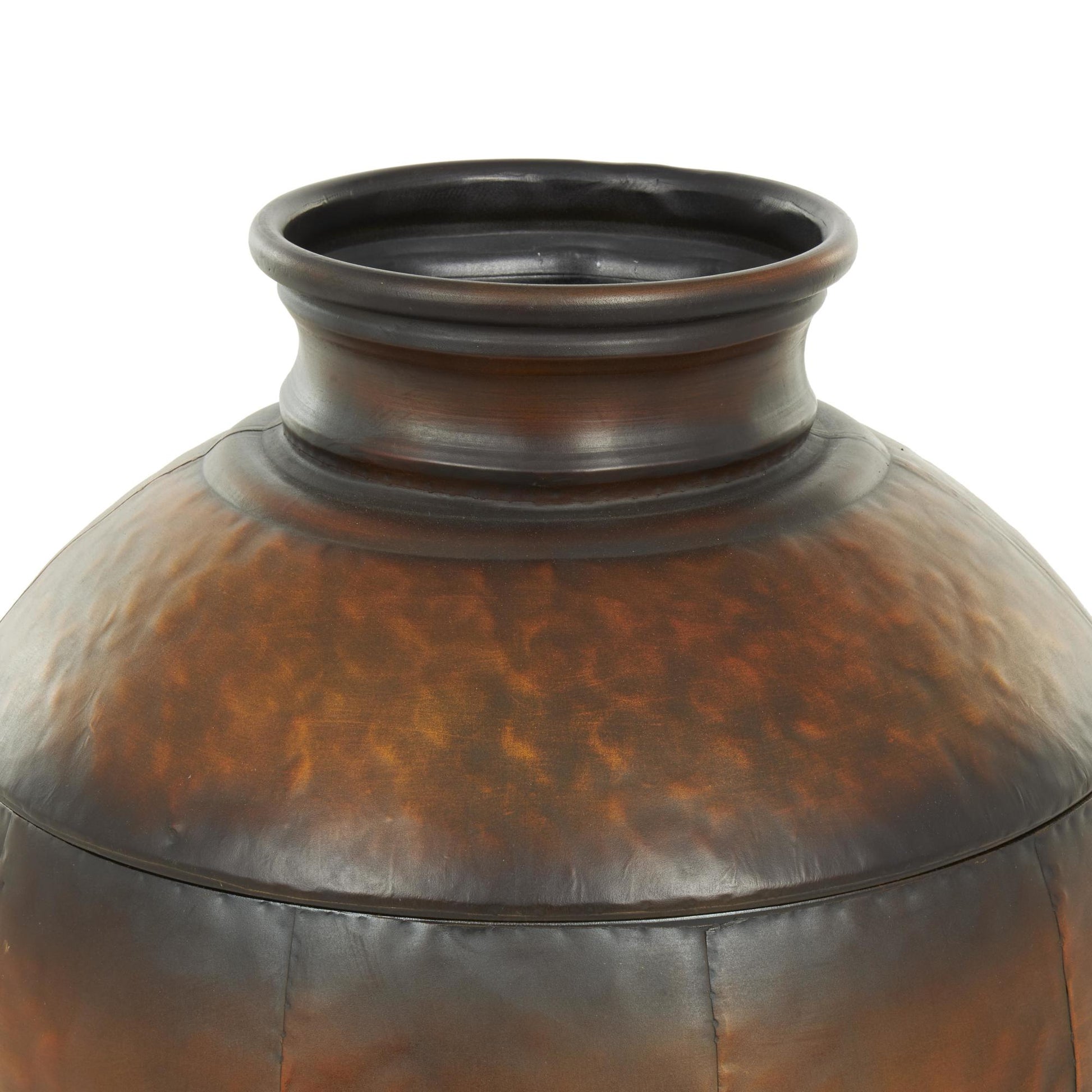 Set of 3 Brown Metal Antique Style Round Pot Floor Decorative Vase