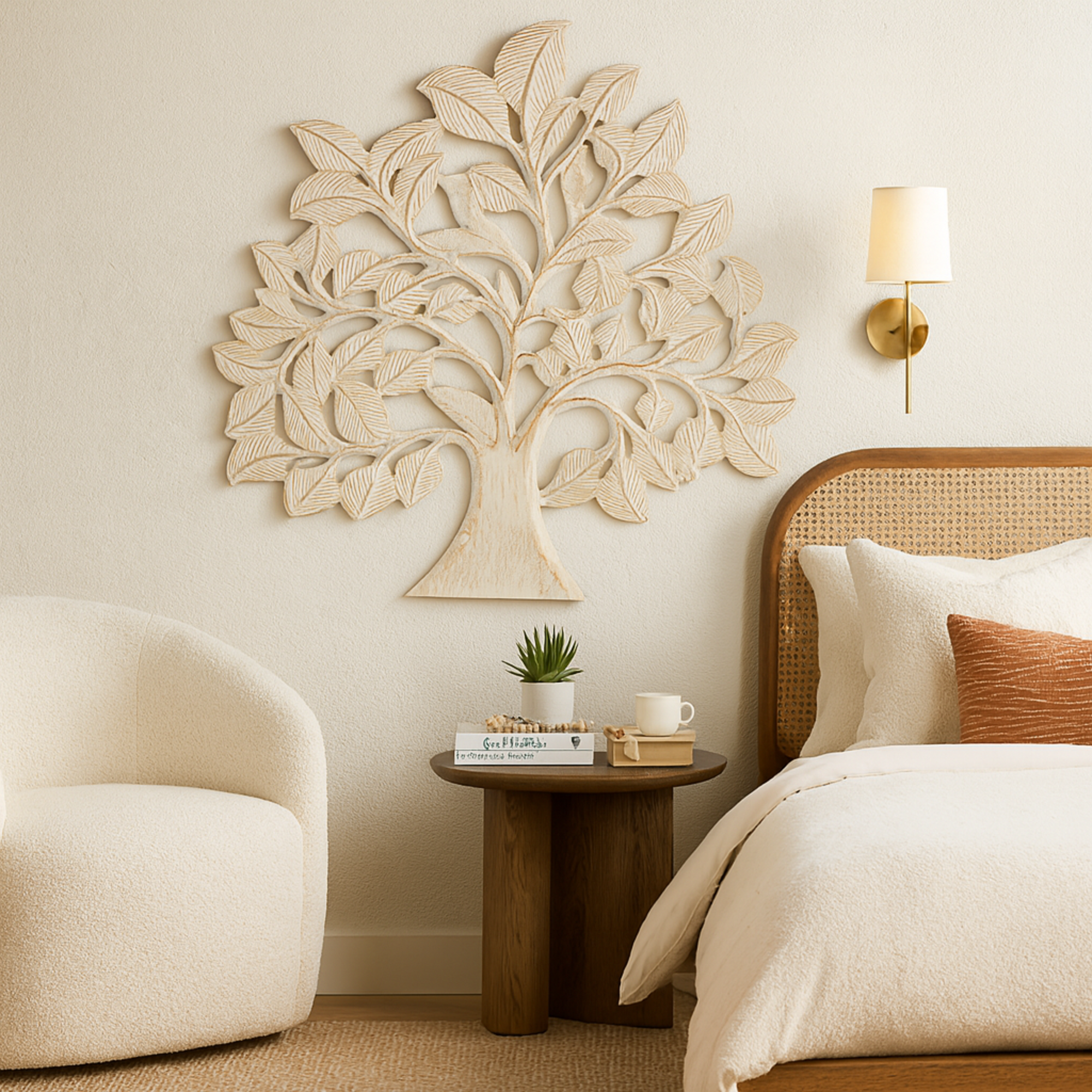 Tree Brass Wooden Handmade Large Carved Home Wall Decor