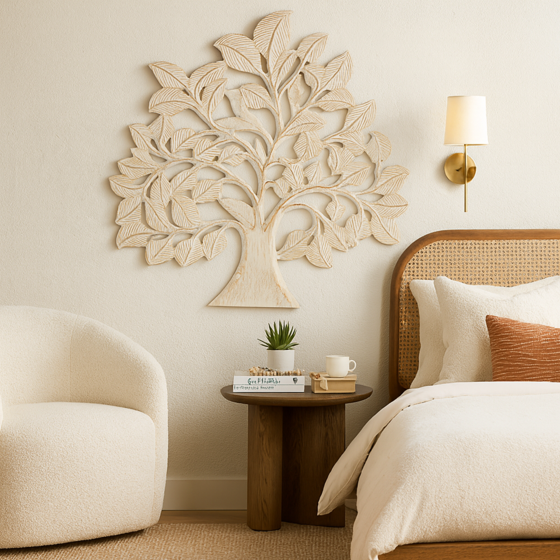 Tree Brass Wooden Handmade Large Carved Home Wall Decor