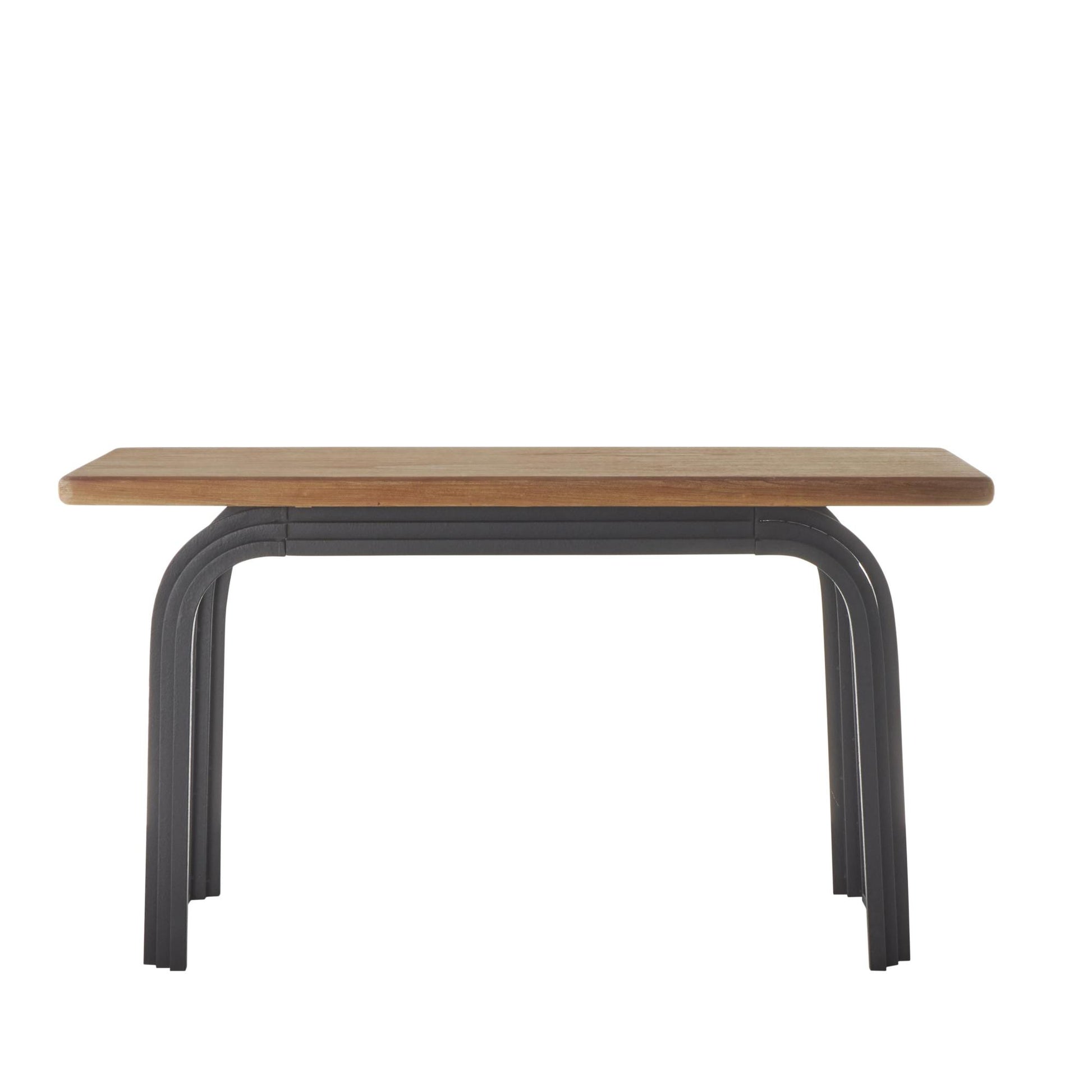 Black Metal Layered Arch Living Room Console Table with Brown Tabletop