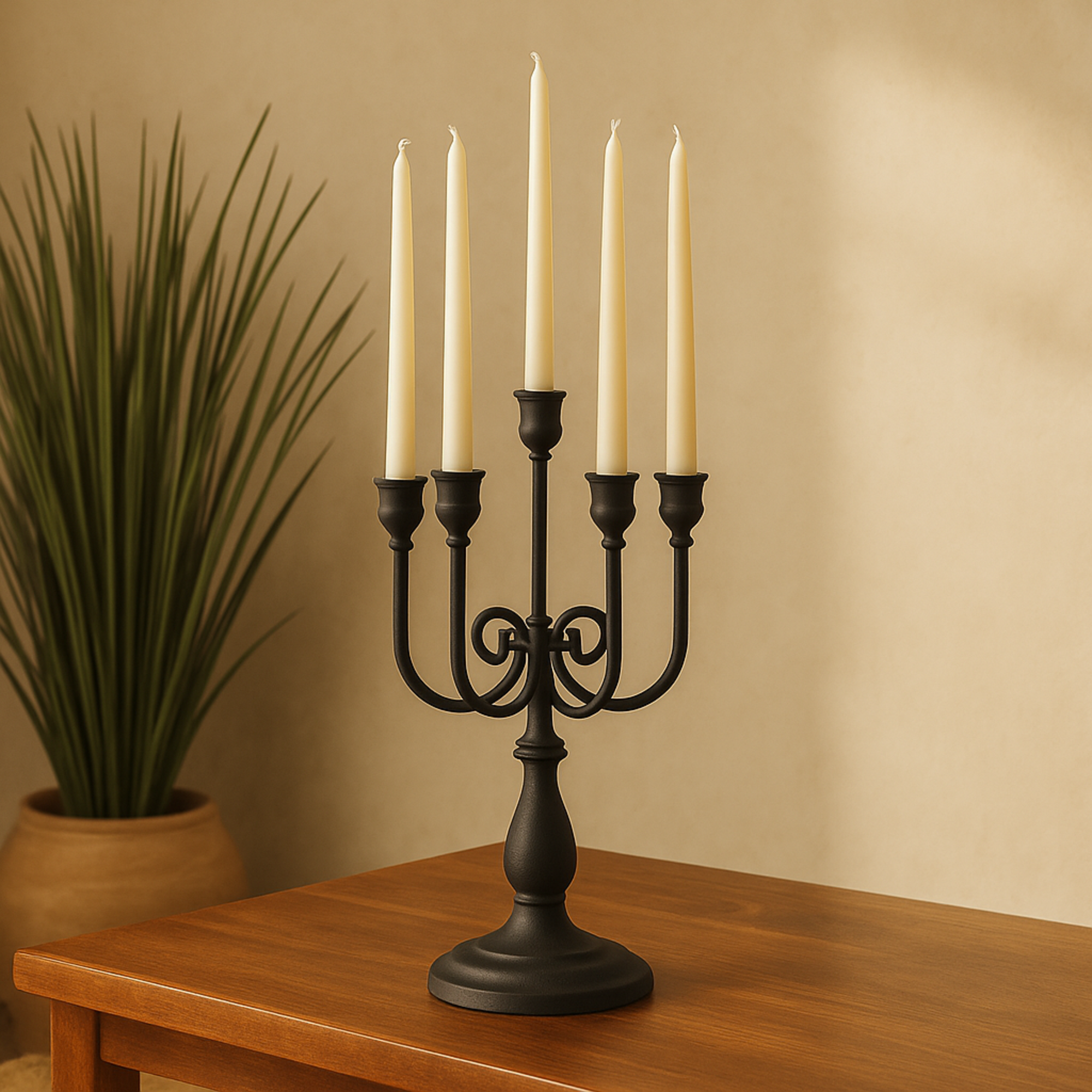 Scroll Black Metal Antique Style Taper 5 Slot Decorative Candelabra