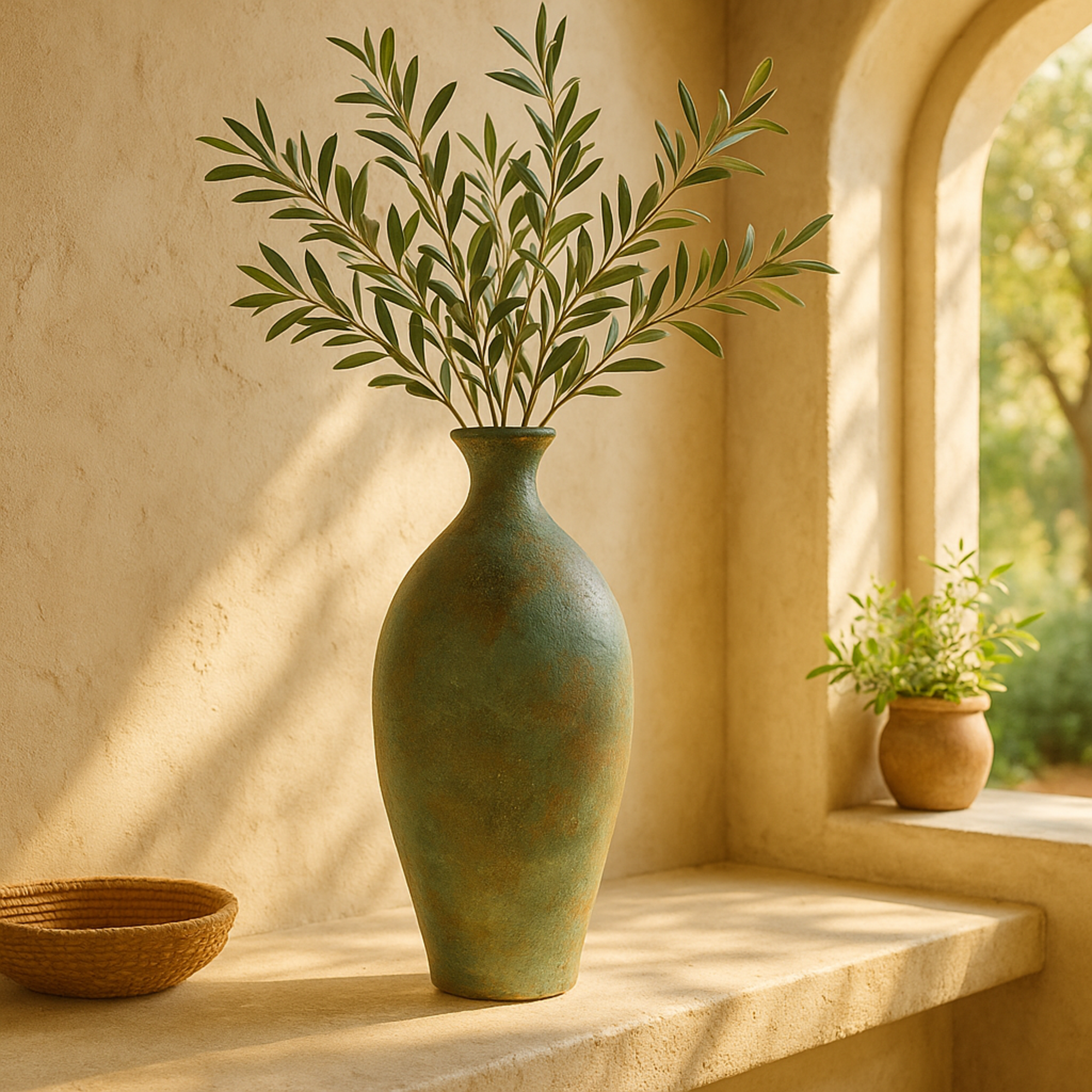 Green Ceramic Distressed Antique Style Decorative Vase