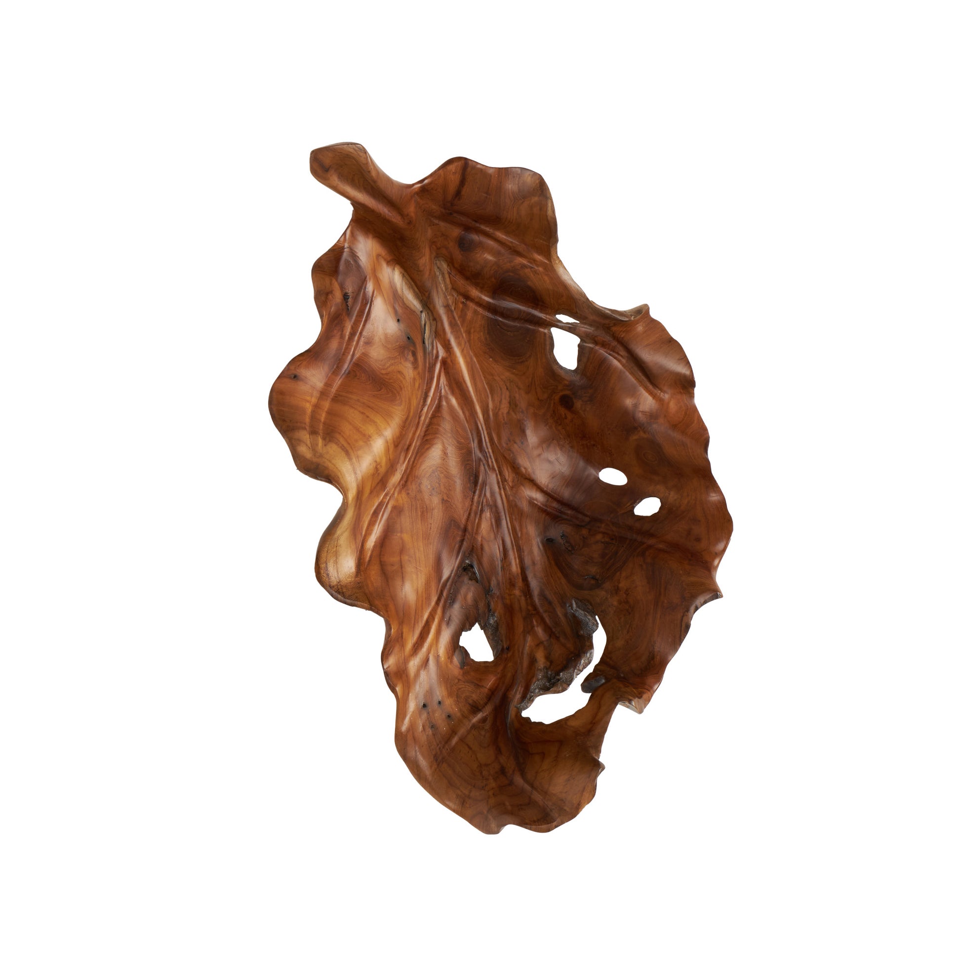 Leaf Brown Teak Wood Handmade Carved Living Room Decor Tray