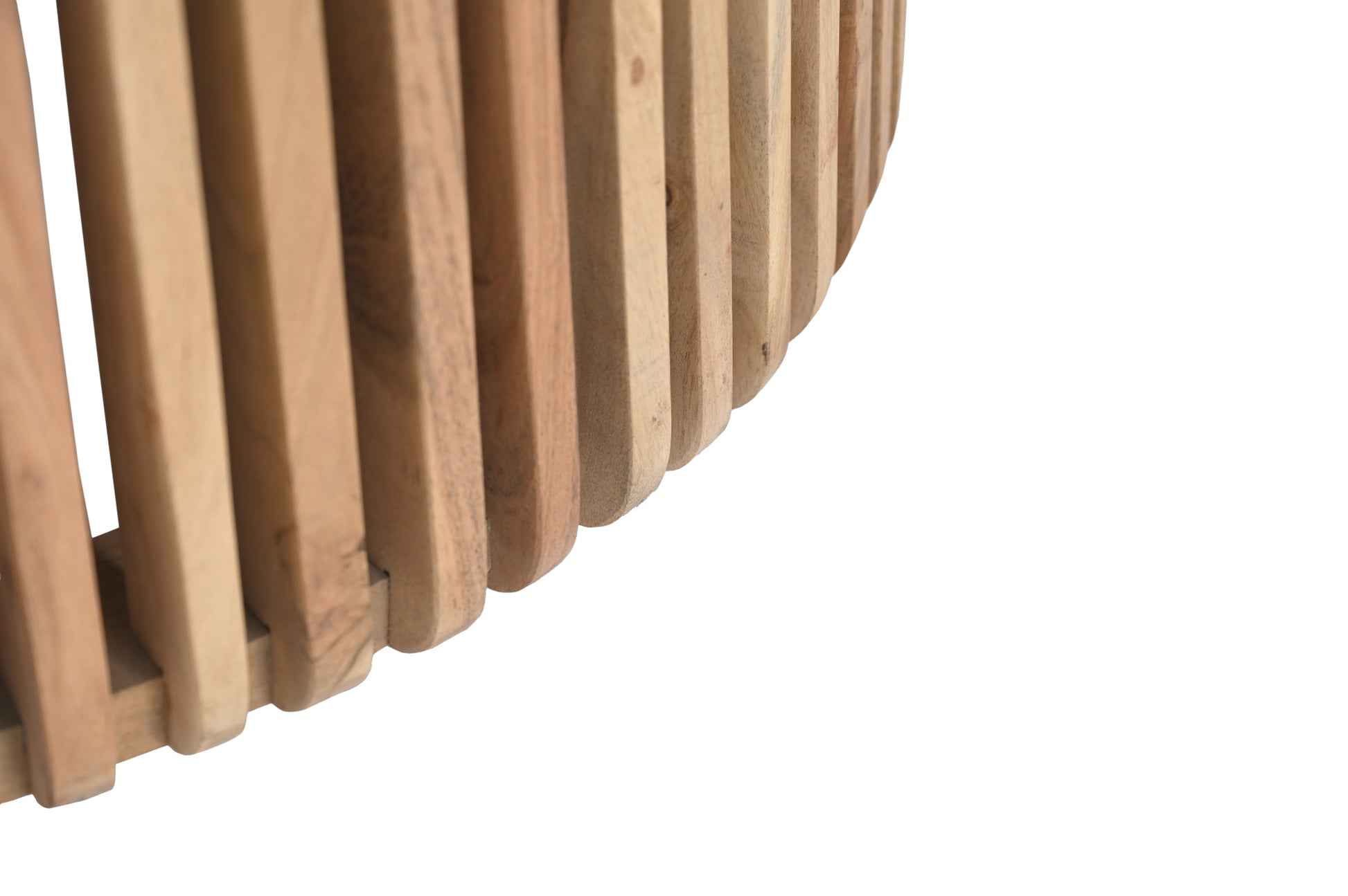 Brown Wood Slatted Open Framed Drum Living Room Coffee Table with Black Marble Tabletop