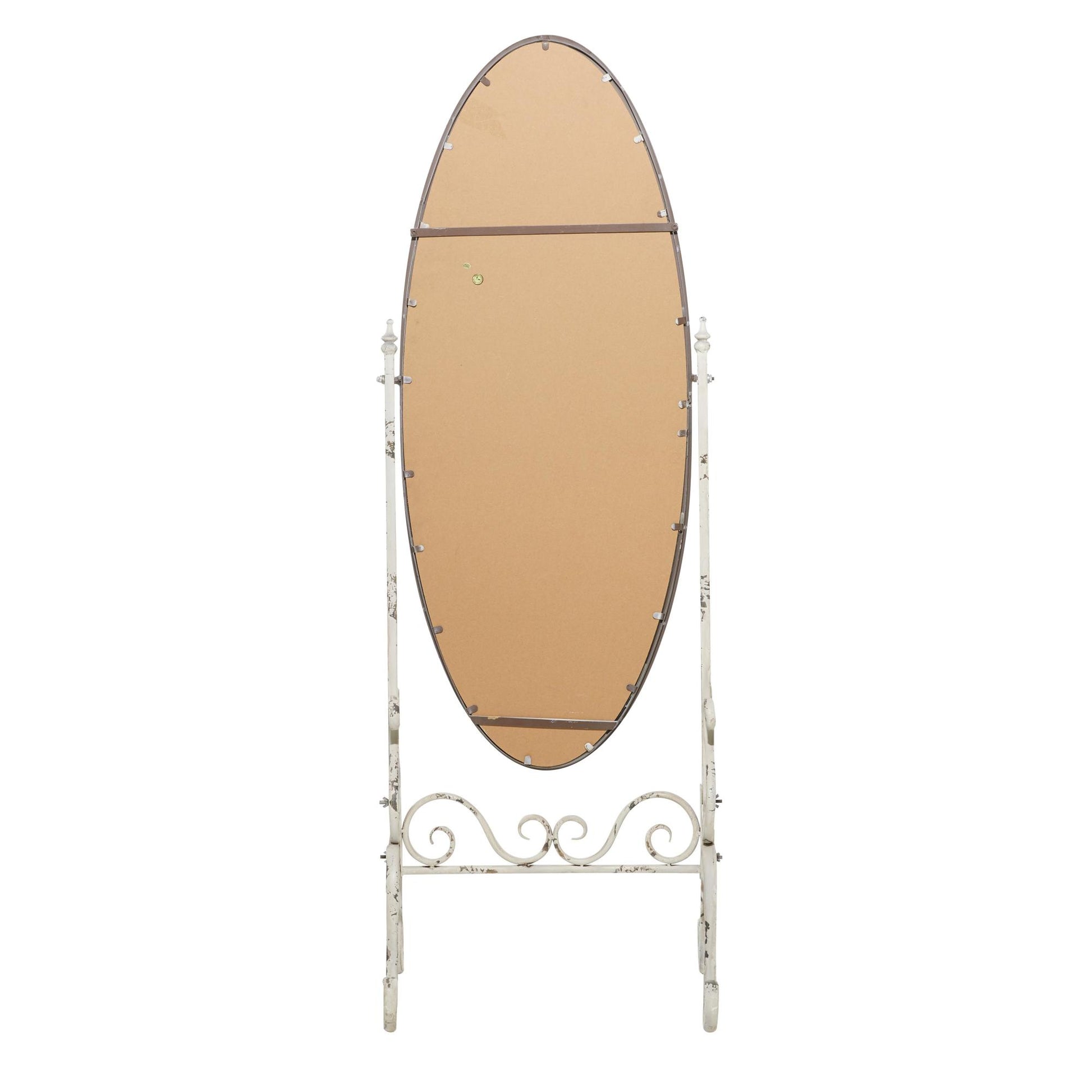 Scroll White Metal Oval Room Floor Mirror with Stand