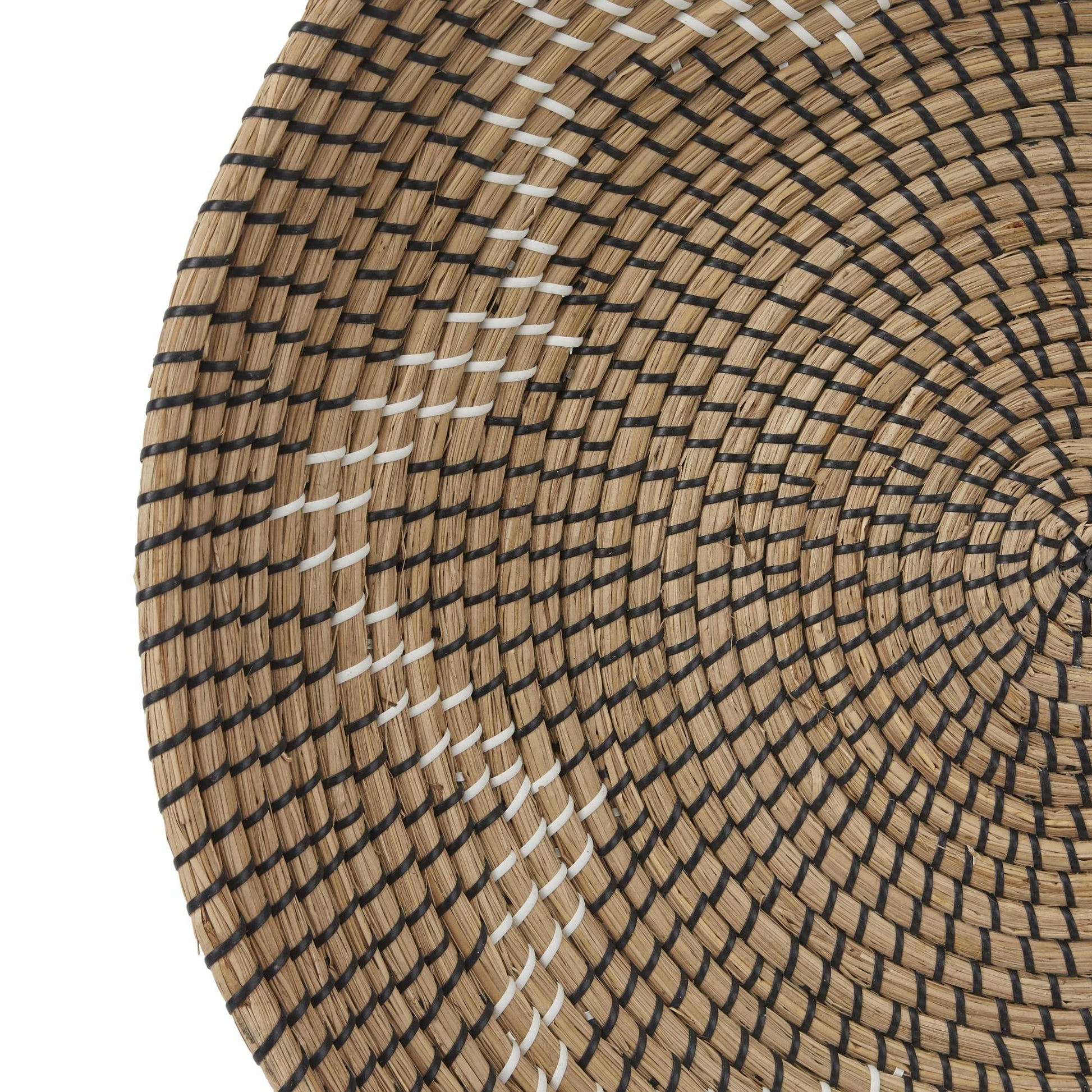 Set of 3 Plate Seagrass Handmade Spiral Basket Home Wall Decor with Black and White Accents Set of 3 29", 24", 20"D