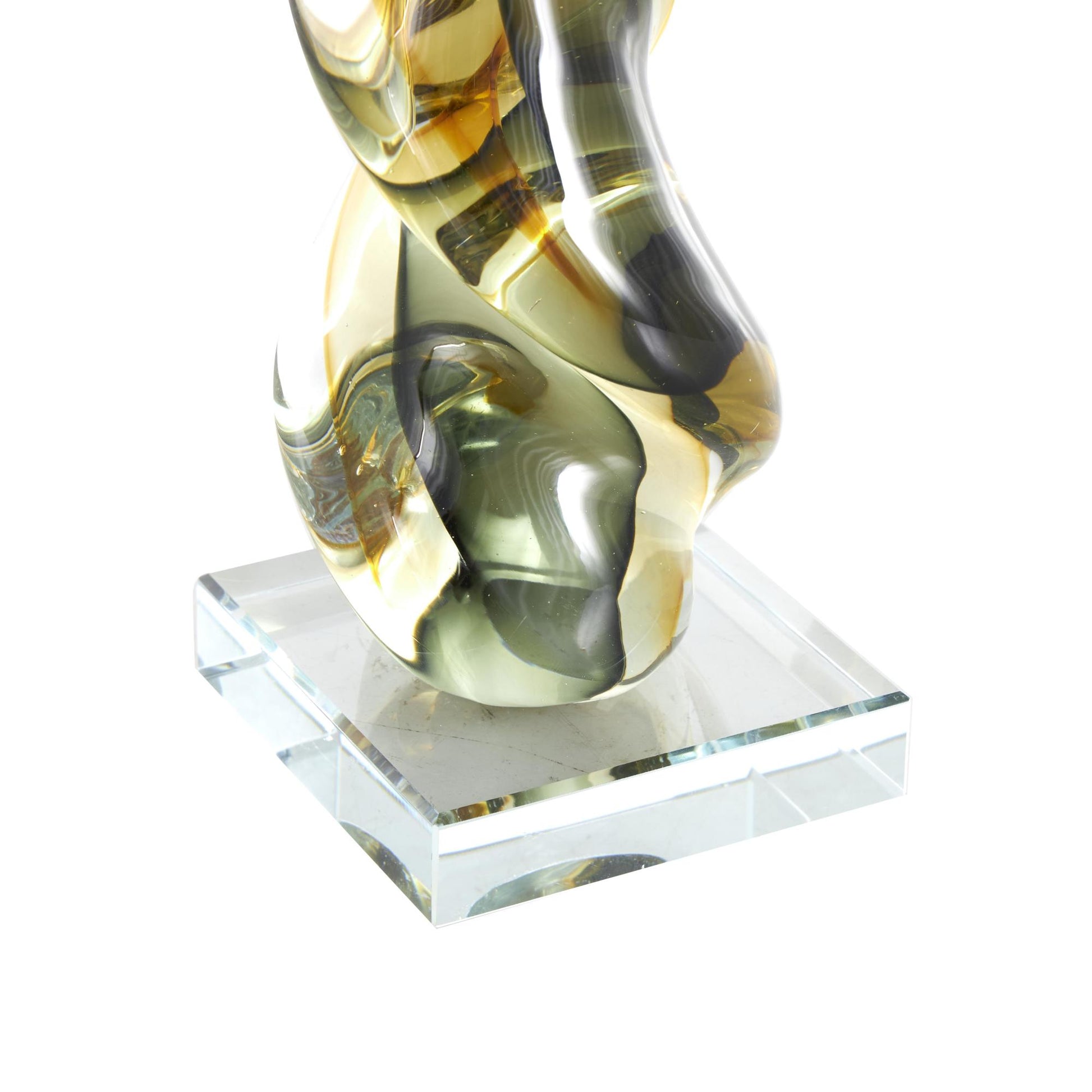 Abstract Clear Glass Twisted Decorative Sculpture with Green Accents
