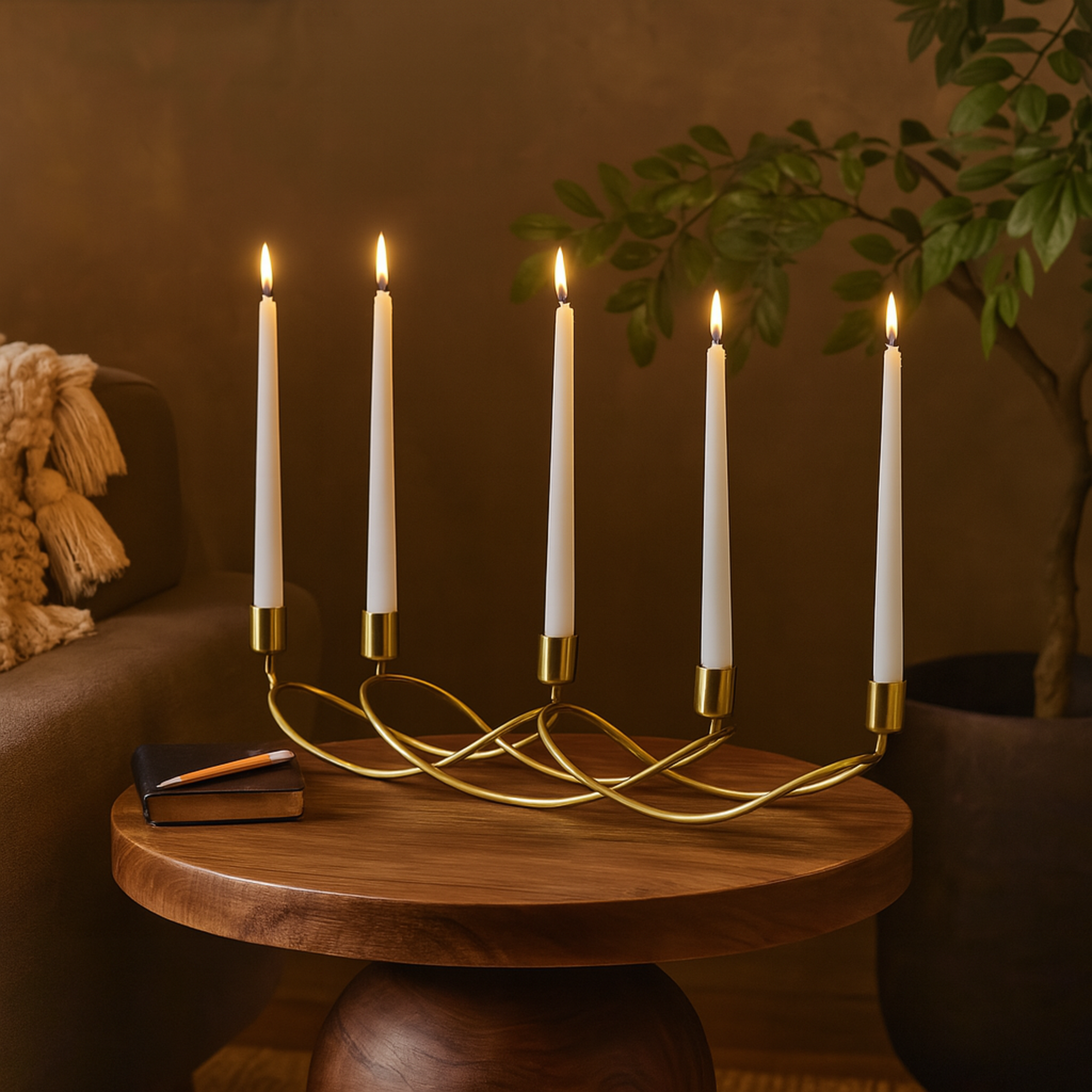 Gold Stainless Steel Metal 5 Candle Decorative Candelabra
