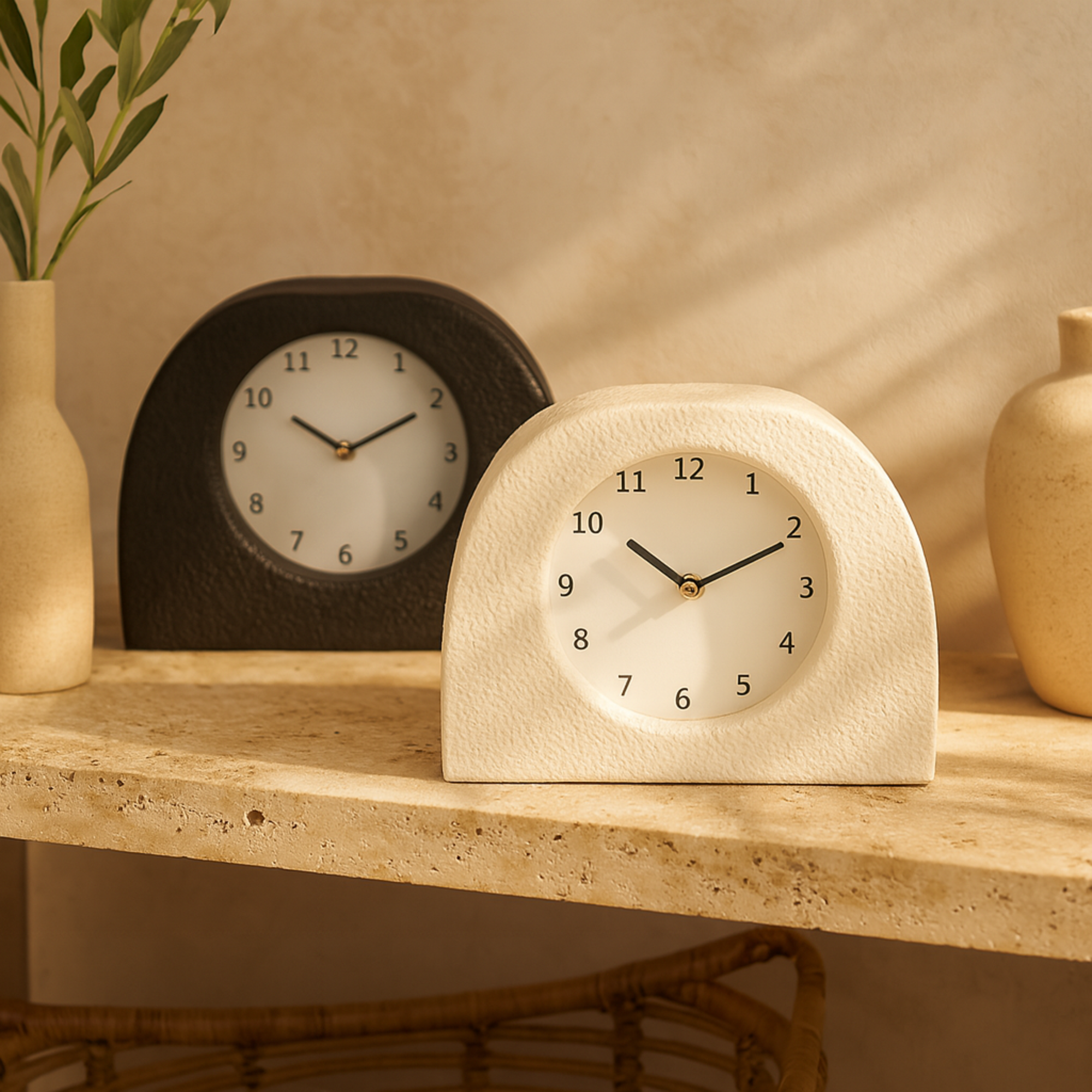Set of 2 Multi Colored Metal Textured Decorative Clock with Gold Accents