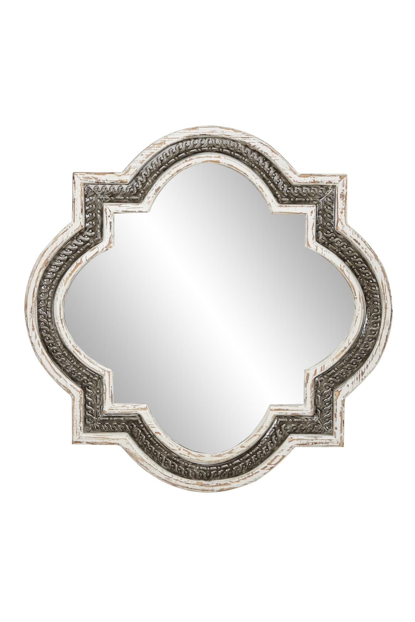 White Wood Quatrefoil Room Wall Mirror