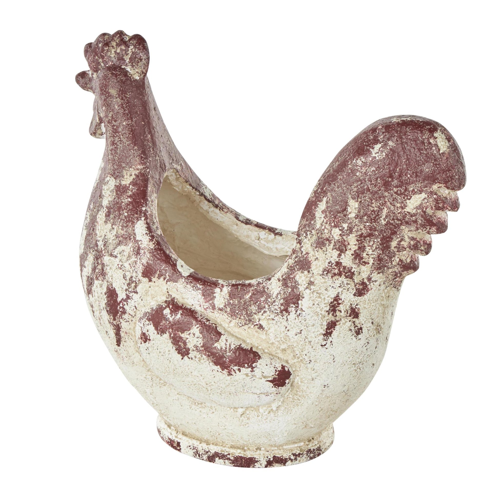 Rooster White Magnesium Oxide Indoor Outdoor Planter with Rust Colored Distressed Details
