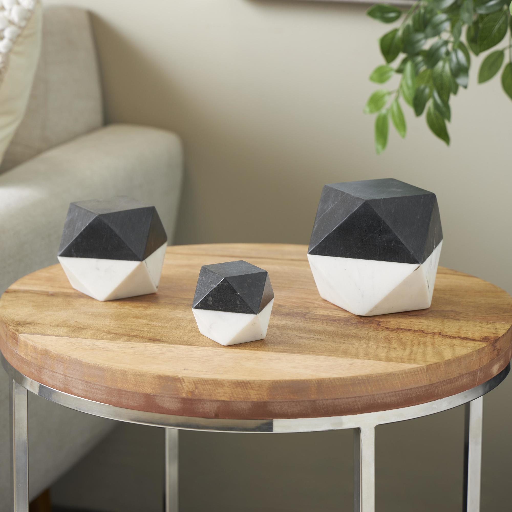 Set of 3 Geometric Marble Cube Two-Toned Hexagon Decorative Sculpture