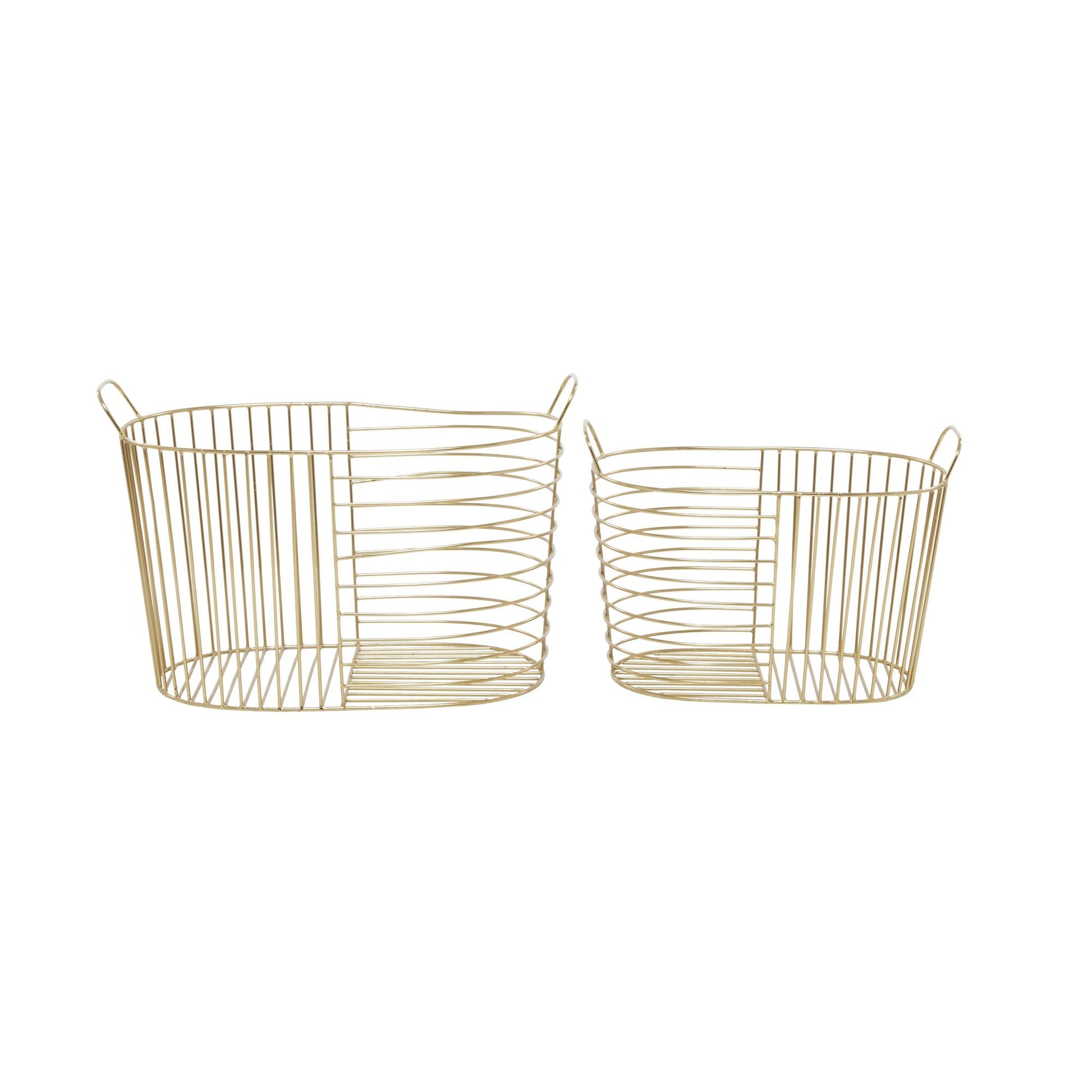 CosmoLiving by Cosmopolitan Set of 2 Metal Wire Oval Decorative and Functional Storage Basket with Handles
