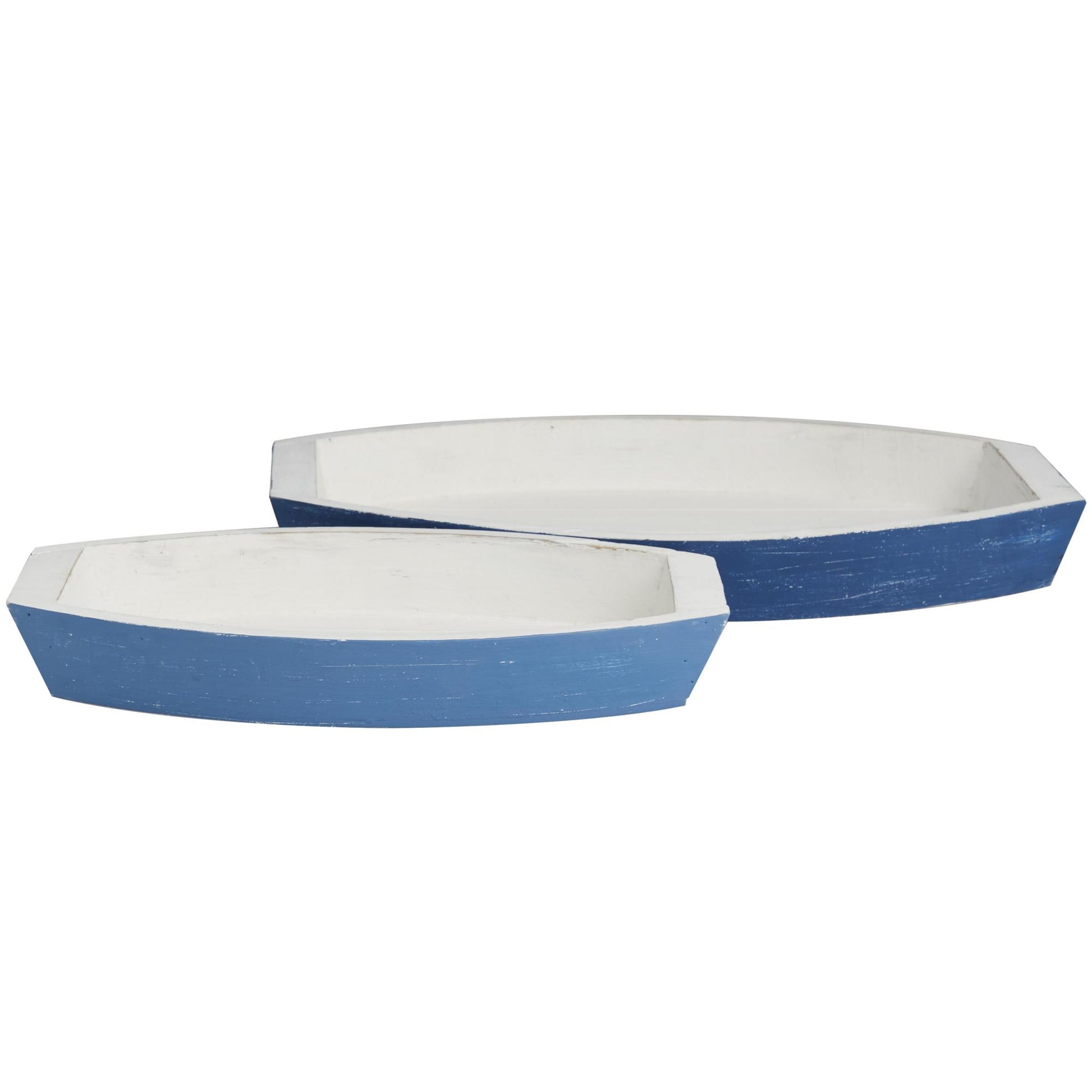 Set of 2 Boat Blue Wood Handmade Distressed Two Toned Living Room Decor Tray