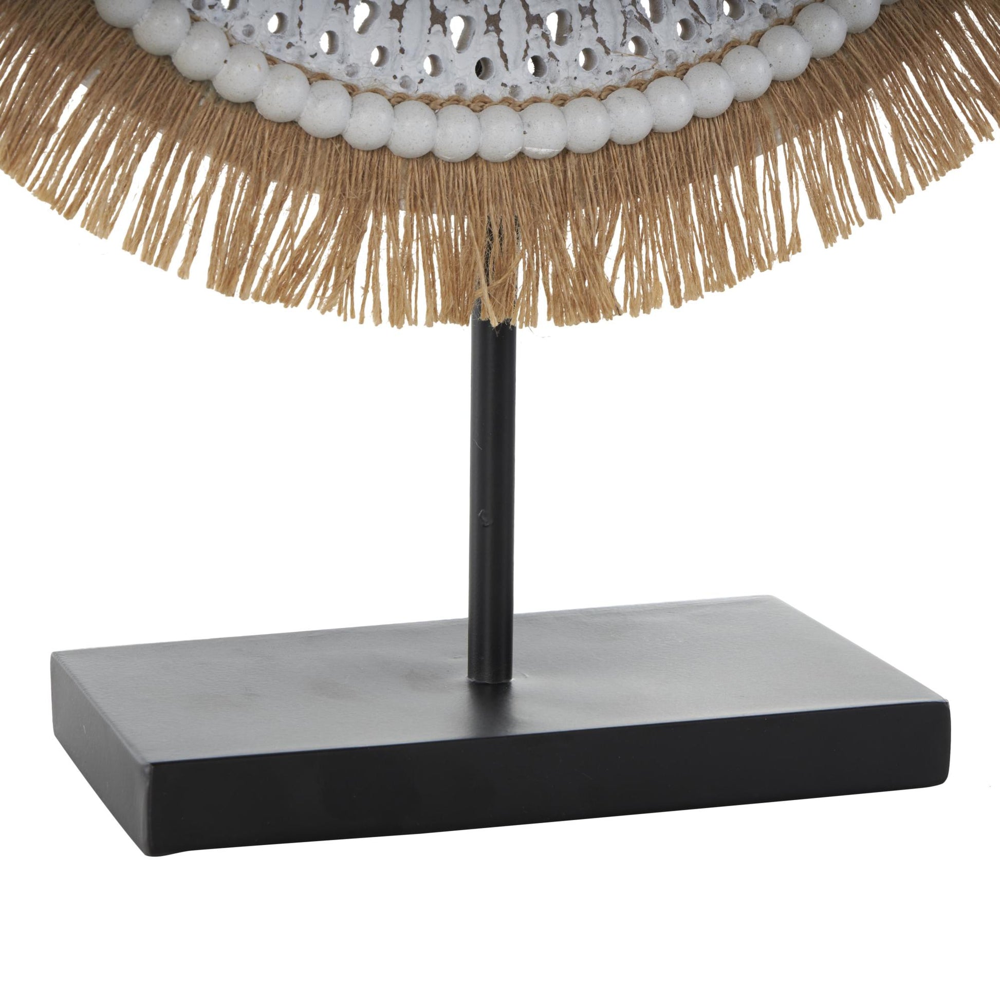 Tribal Wooden Handmade Seagrass Fringed Decorative Sculpture with Black Base