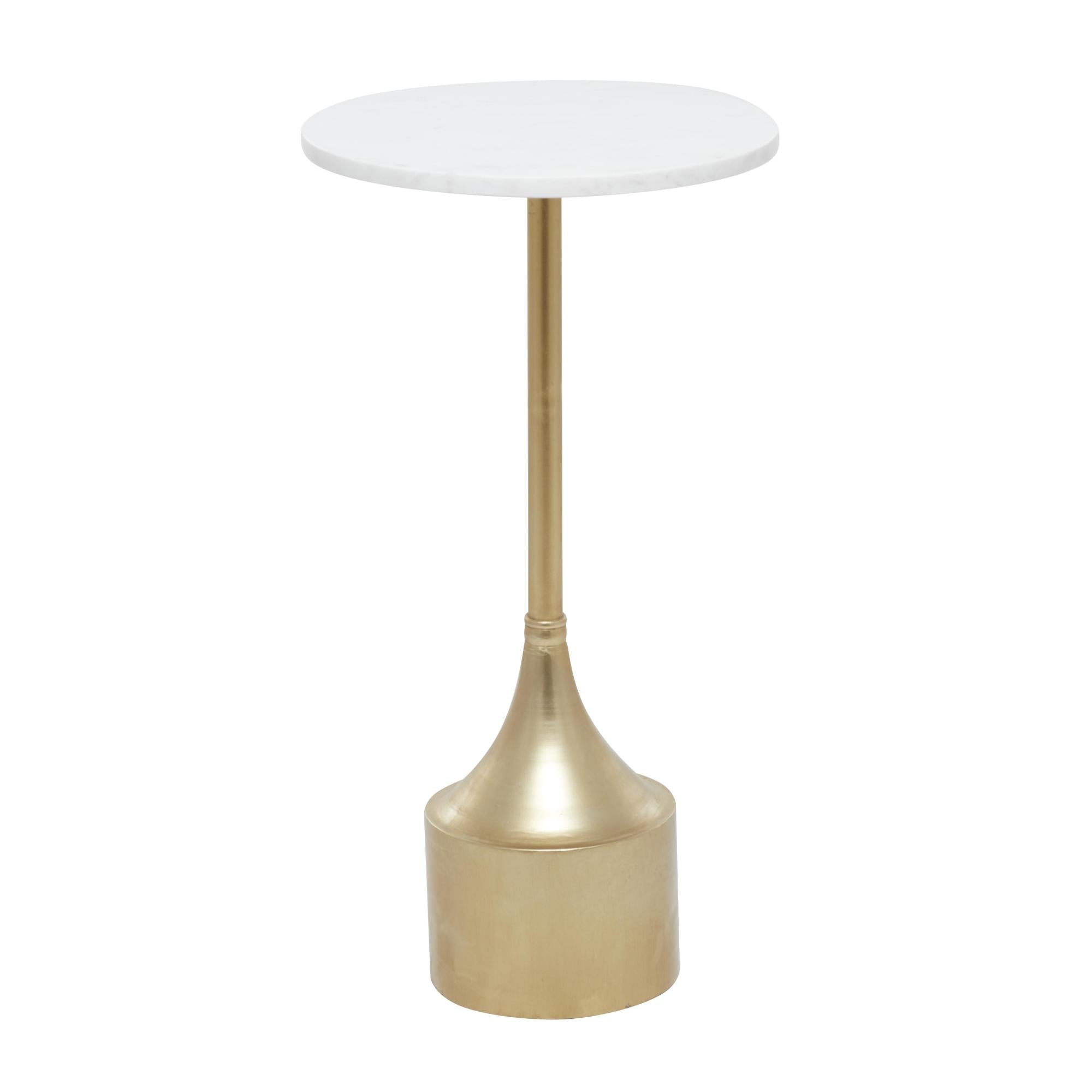 Gold Metal Side End Accent Table with White Marble Top