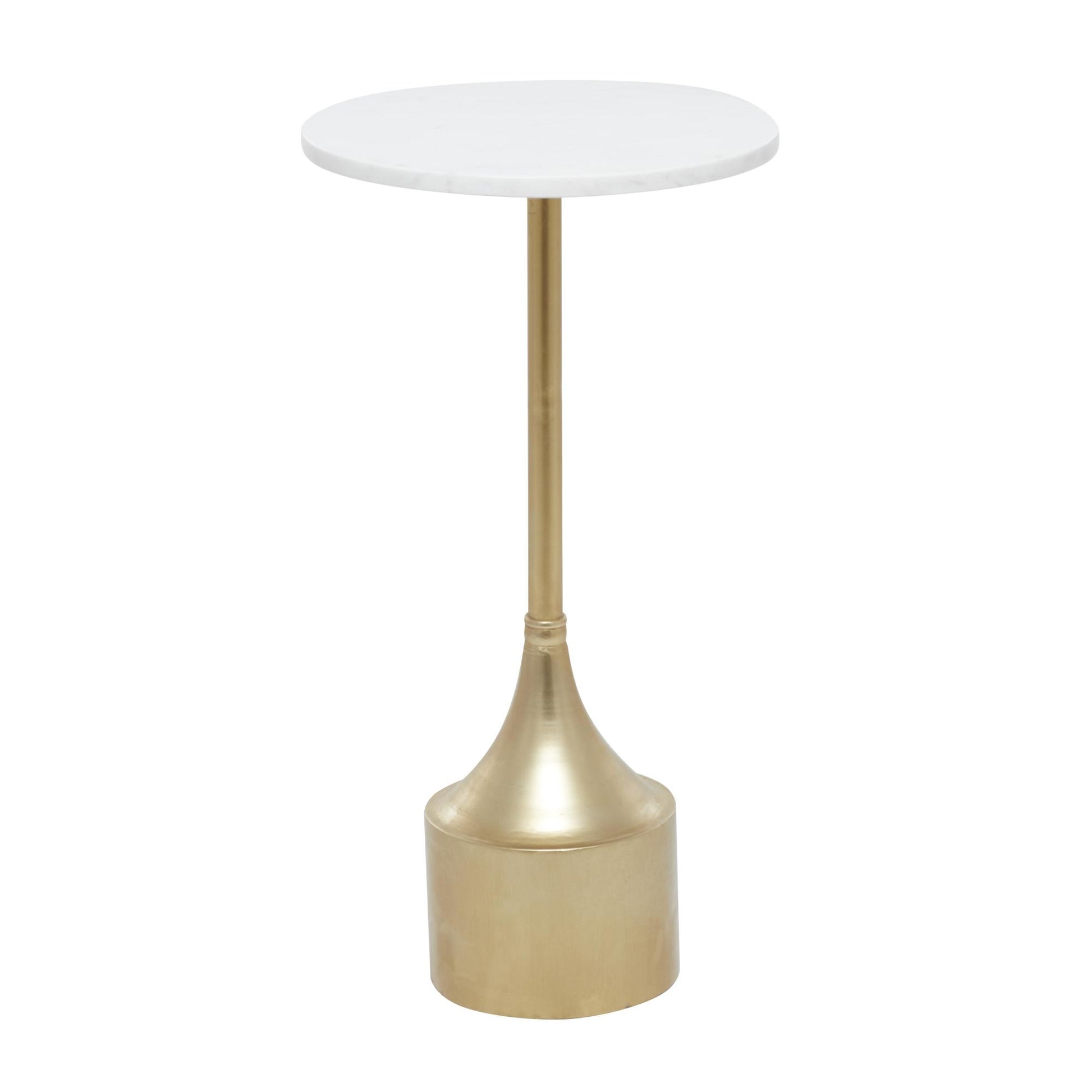Gold Metal Side End Accent Table with White Marble Top