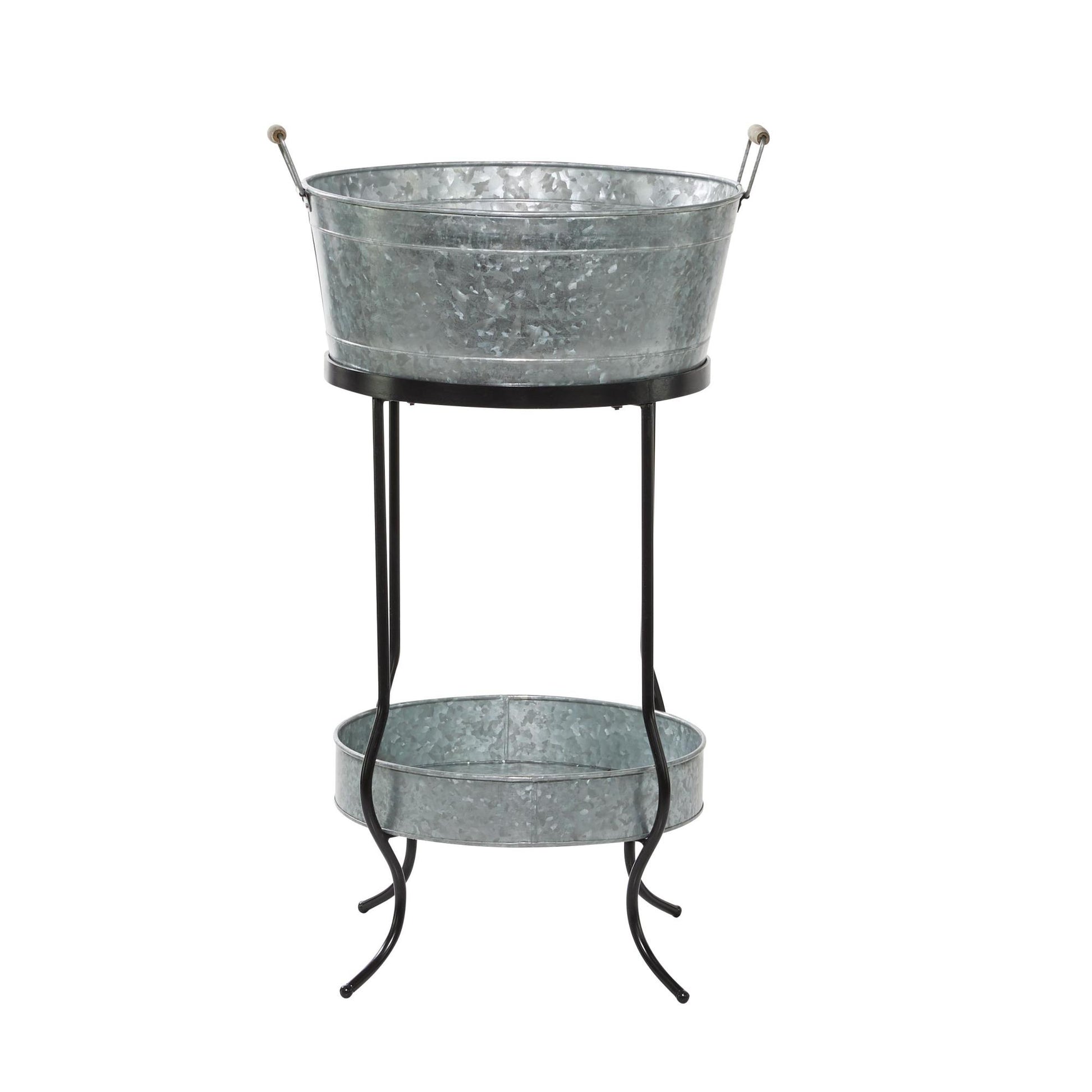 Gray Metal 6 Bottle Decorative Ice Bucket with Lower Shelf