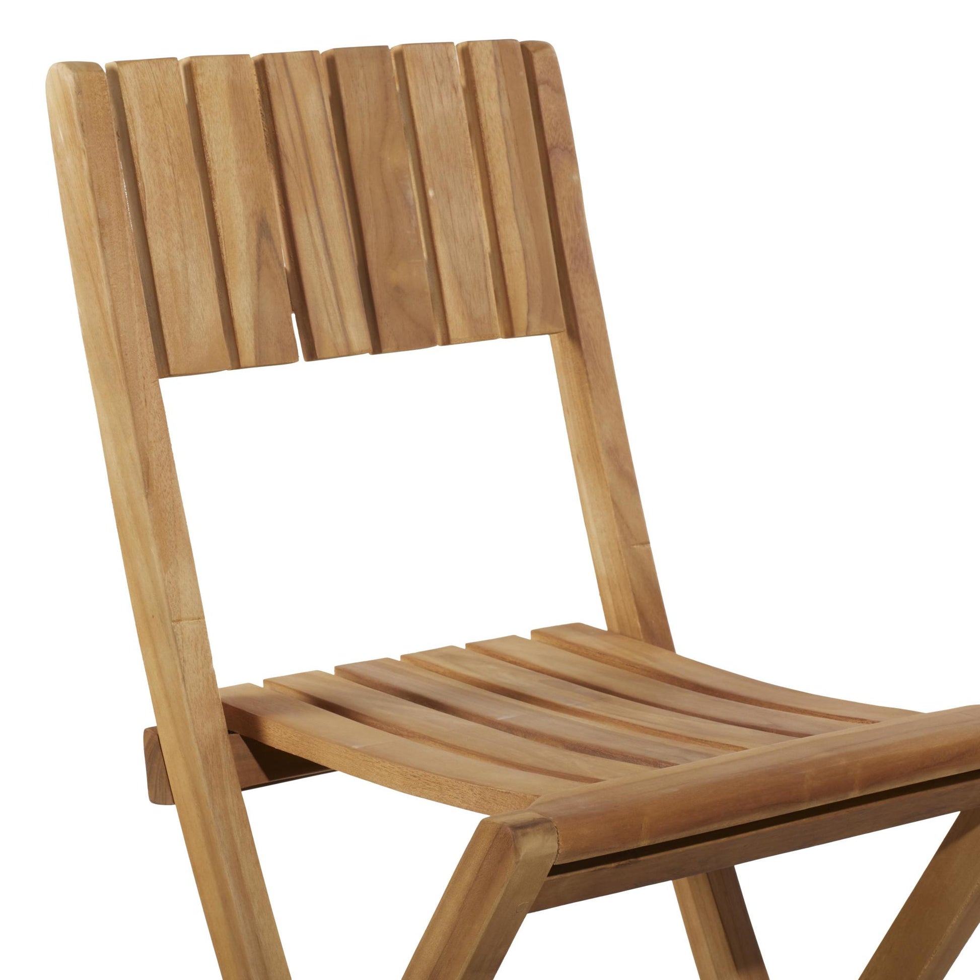 Set of 2 Brown Teak Wood Indoor Outdoor Slatted Folding Kitchen Bar Stool with Footrest