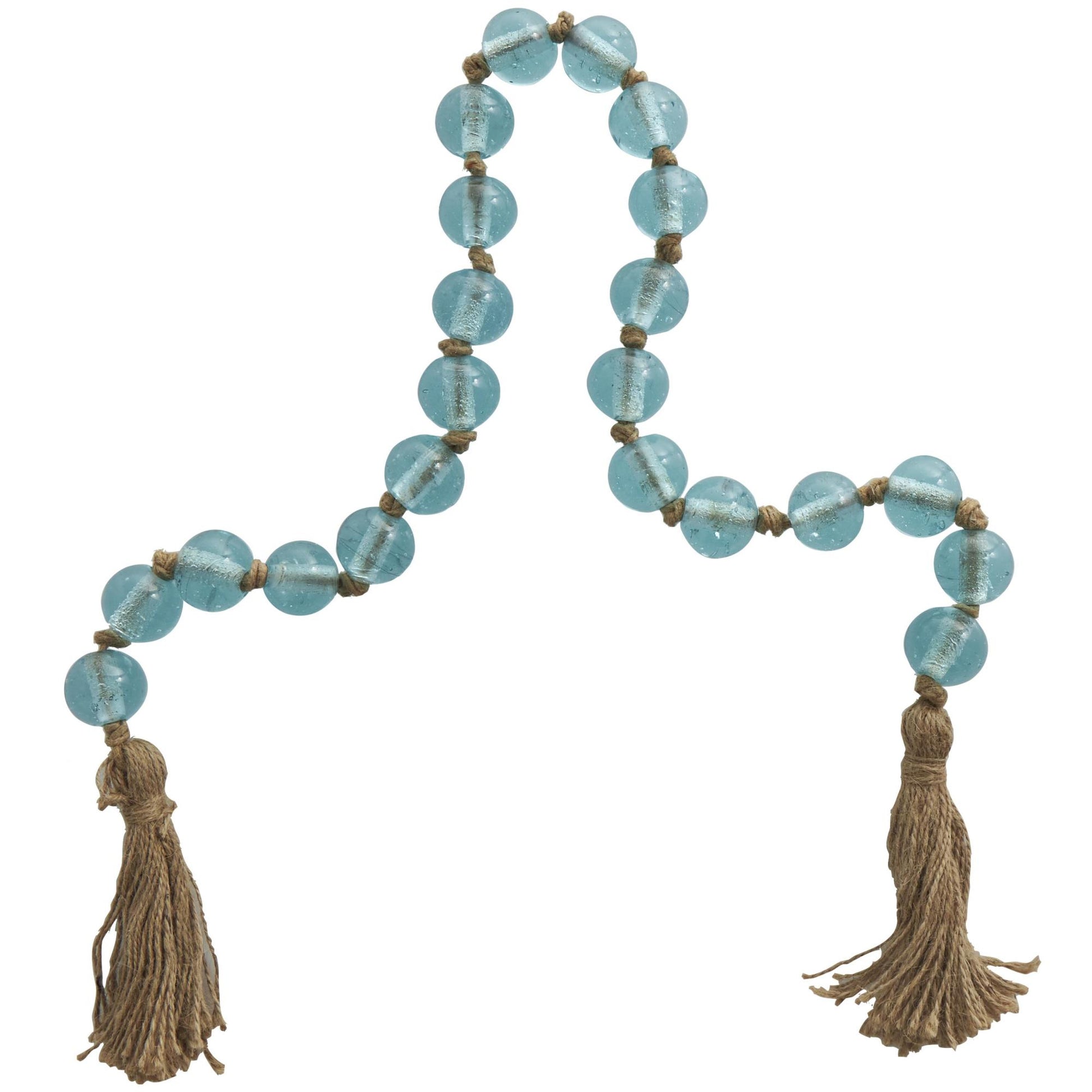 Glass Handmade Round Beaded Garland with Tassel with Knotted Brown Jute