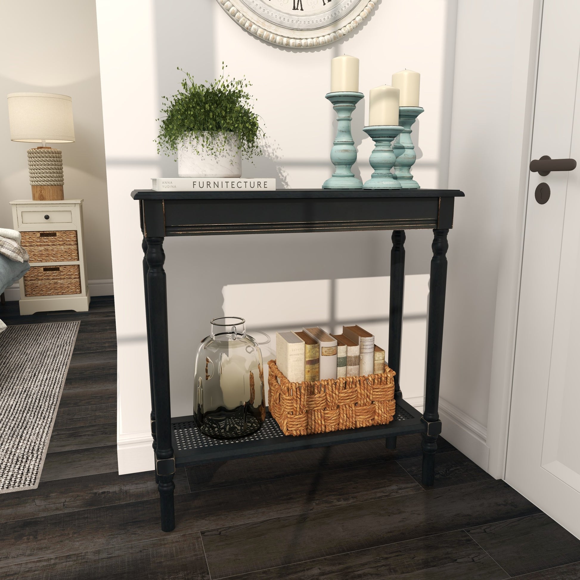 Black Wooden Living Room Console Table