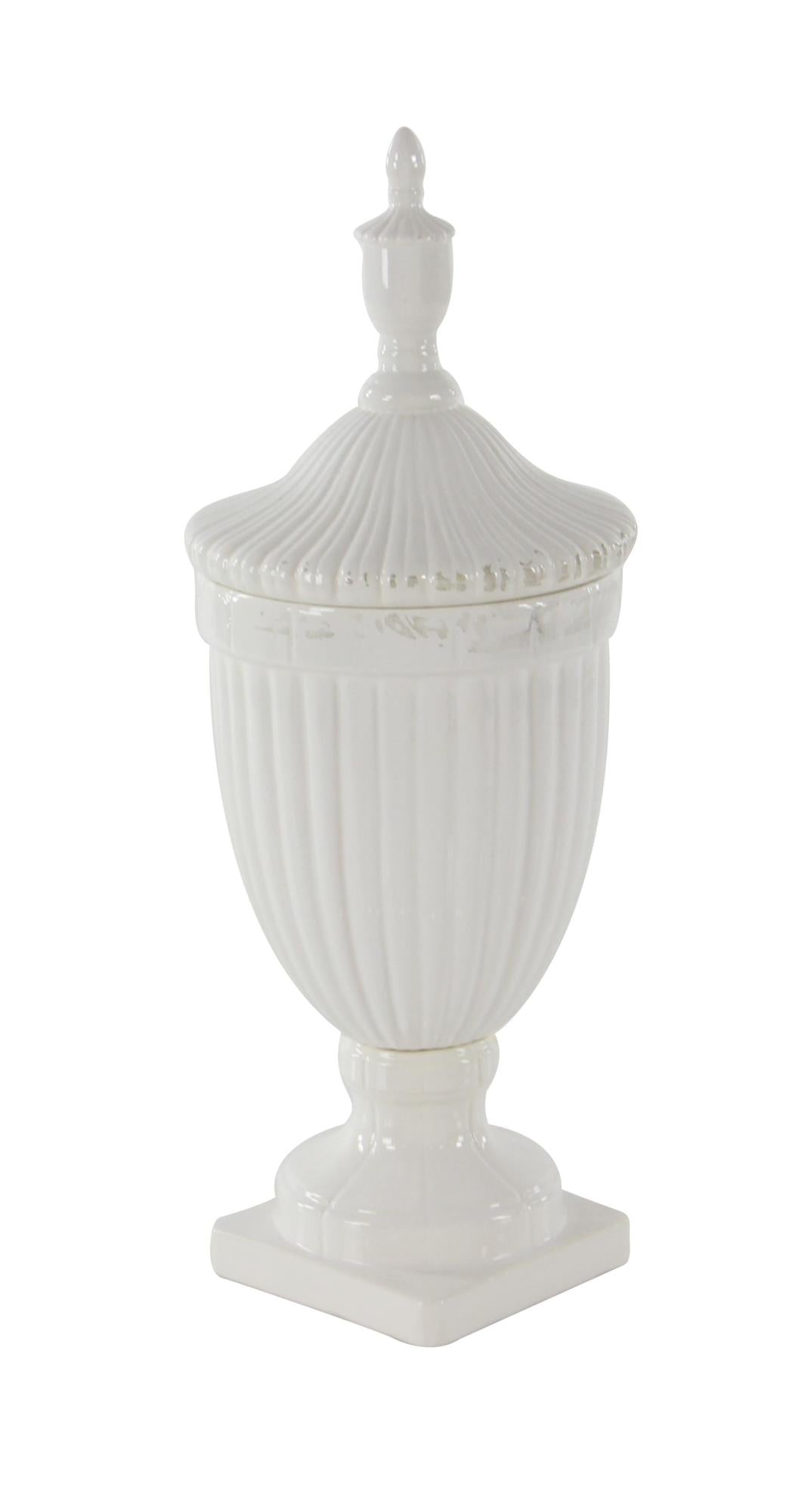 Ceramic Tall Fluted Urn Living Room Decorative Jars with Grooves and Lid
