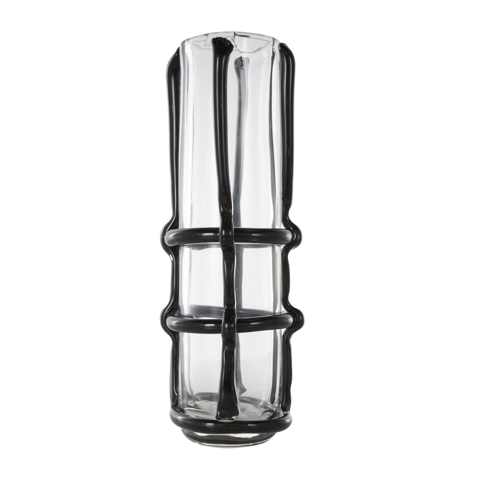 Recycled Glass Handmade Tall Decorative Vase with Blue Glass Framing 5" x 5" x 16"