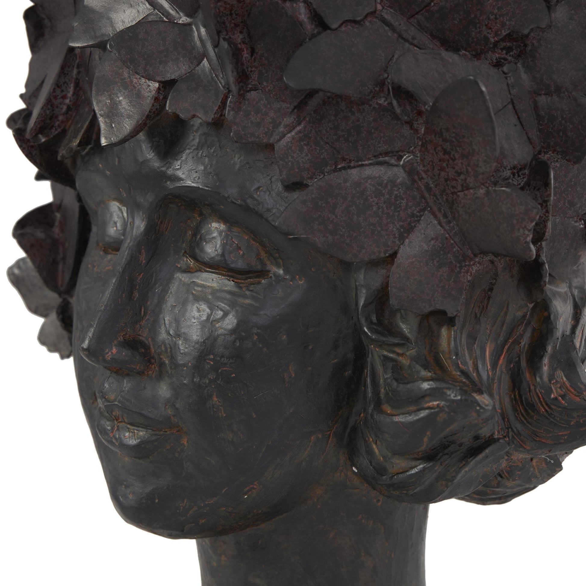Woman Bronze Resin Head Indoor Outdoor Planter with Wide Opening and Butterfly Accents