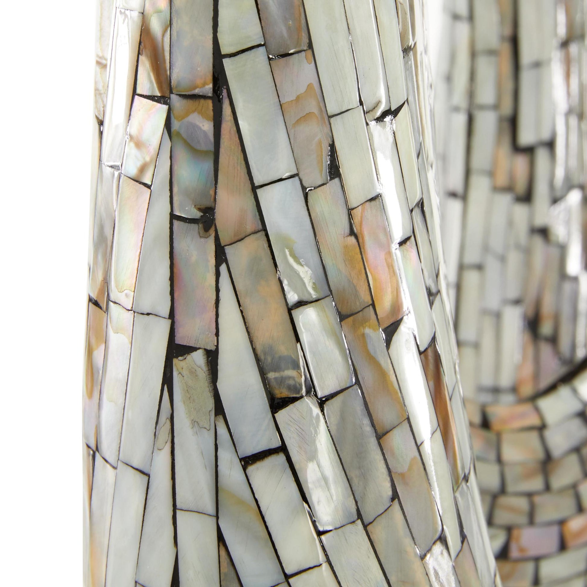 Abstract Mother of Pearl Shell Swirl Decorative Sculpture with Black Base