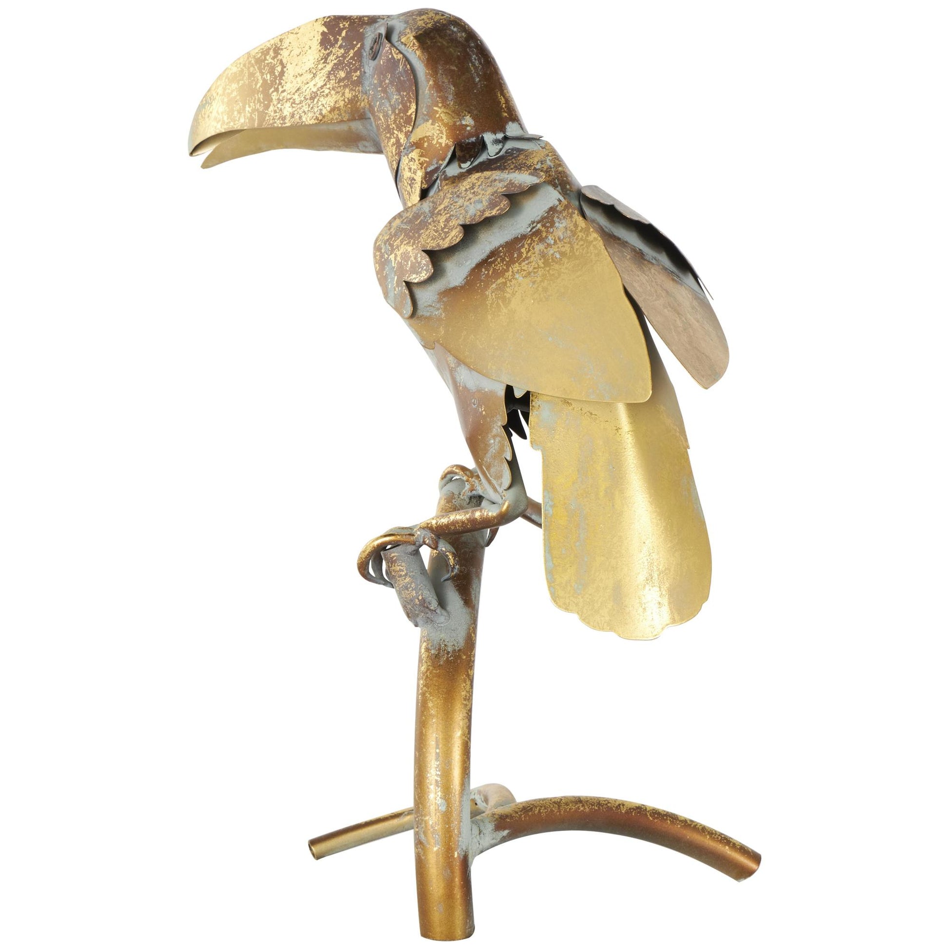 Parrot Bronze Metal Patina Decorative Garden Sculpture with Branch Stand