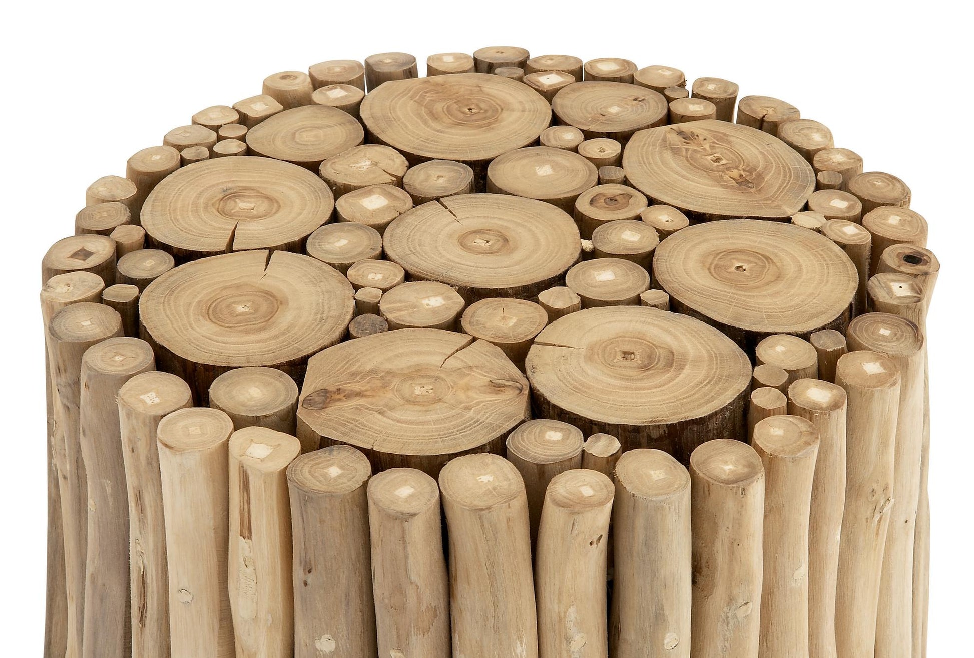 Brown Teak Wood Handmade Side End Accent Table with Stick Cluster Design