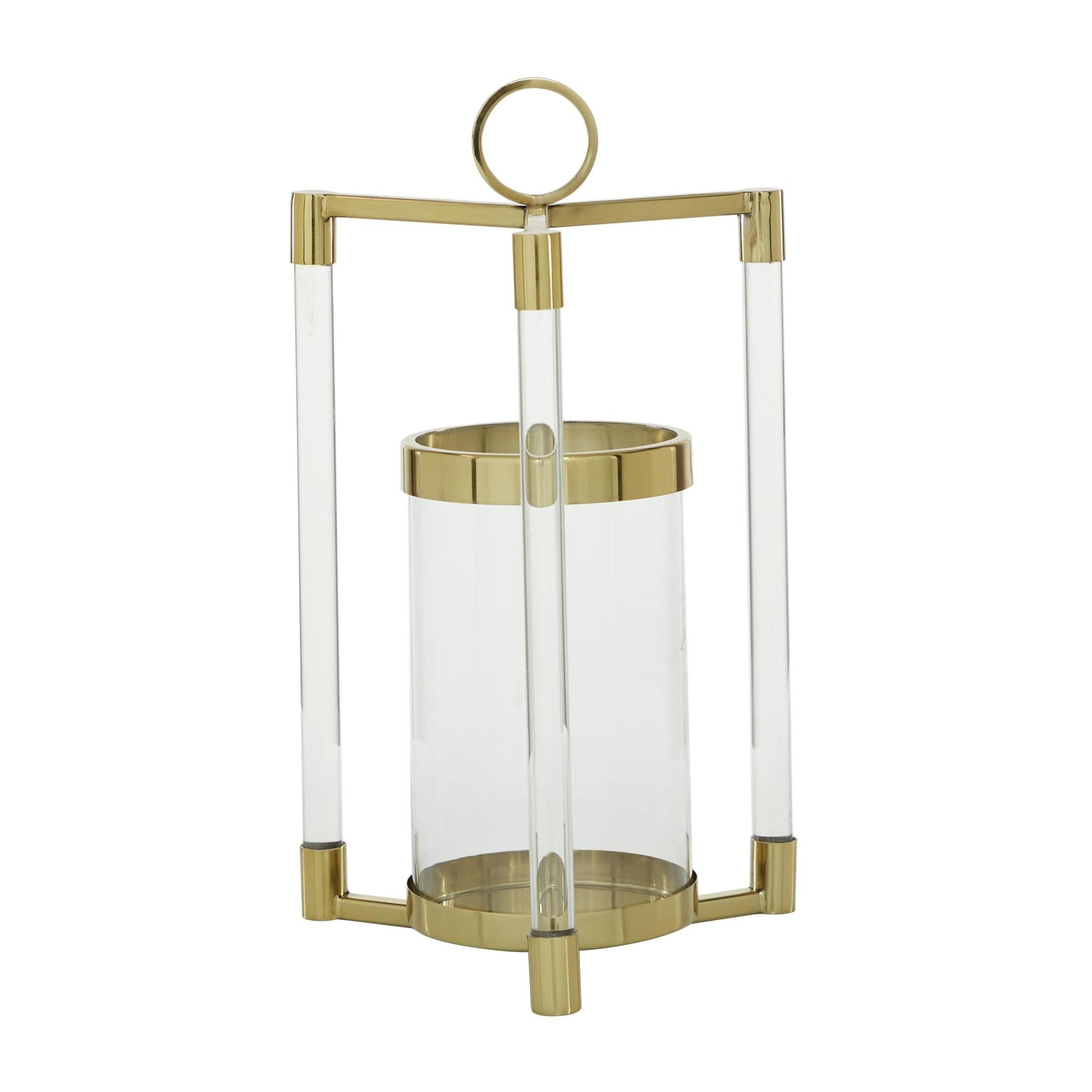 Gold Stainless Steel Metal Decorative Indoor Outdoor Candle Lantern with Acrylic Accents