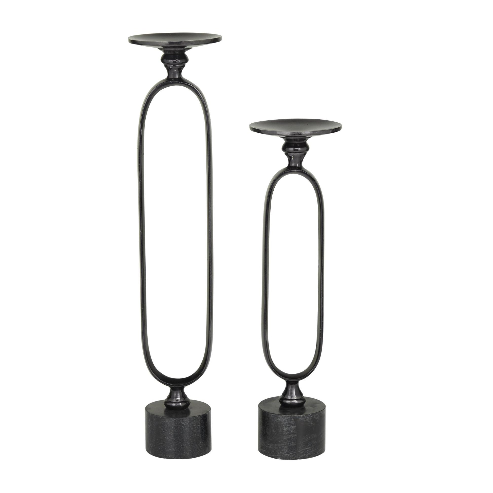 Set of 2 Aluminum Metal Paper Clip Pillar Decorative Candle Holder with Marble Base