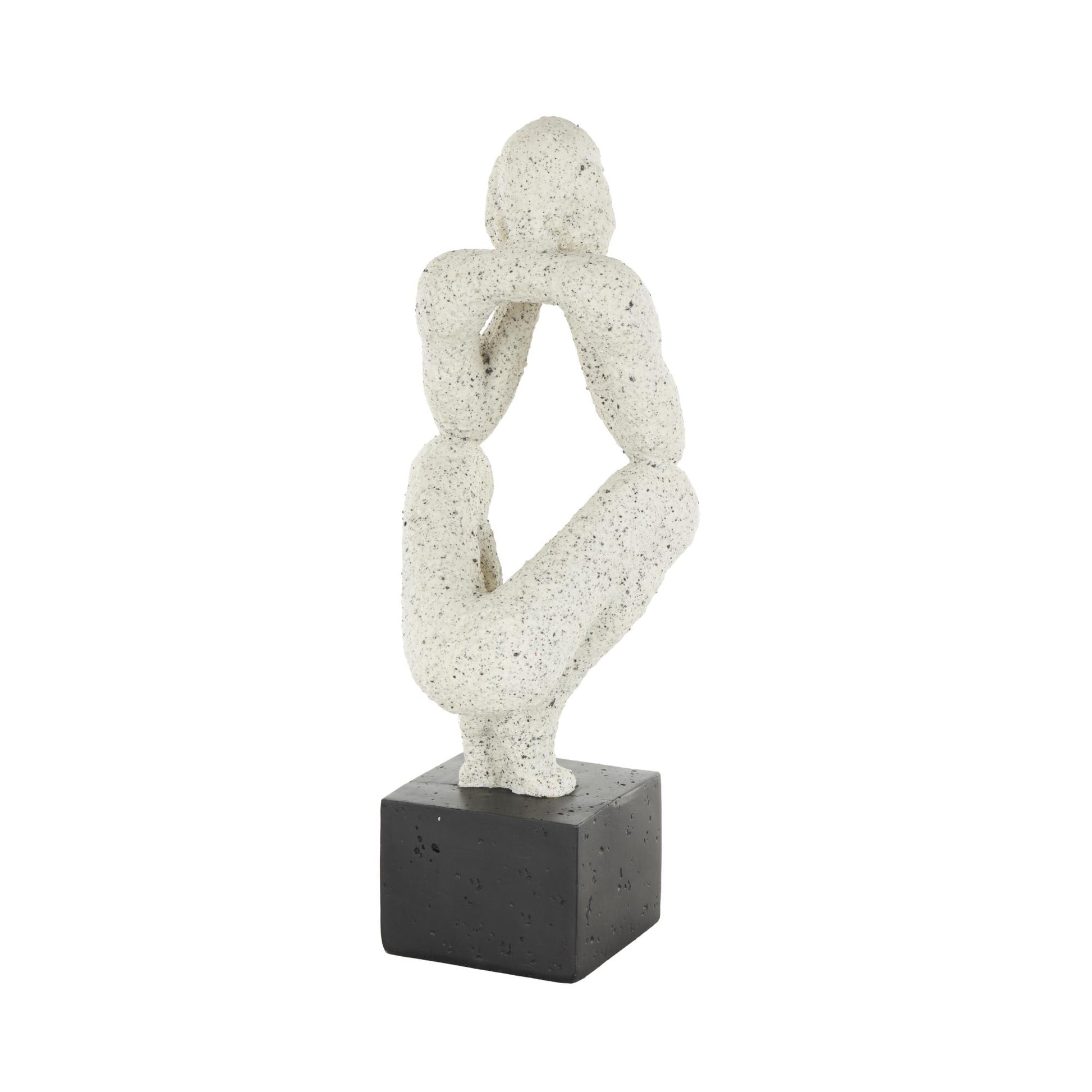 People Cream Polystone Crouching Decorative Sculpture with Black Square Base