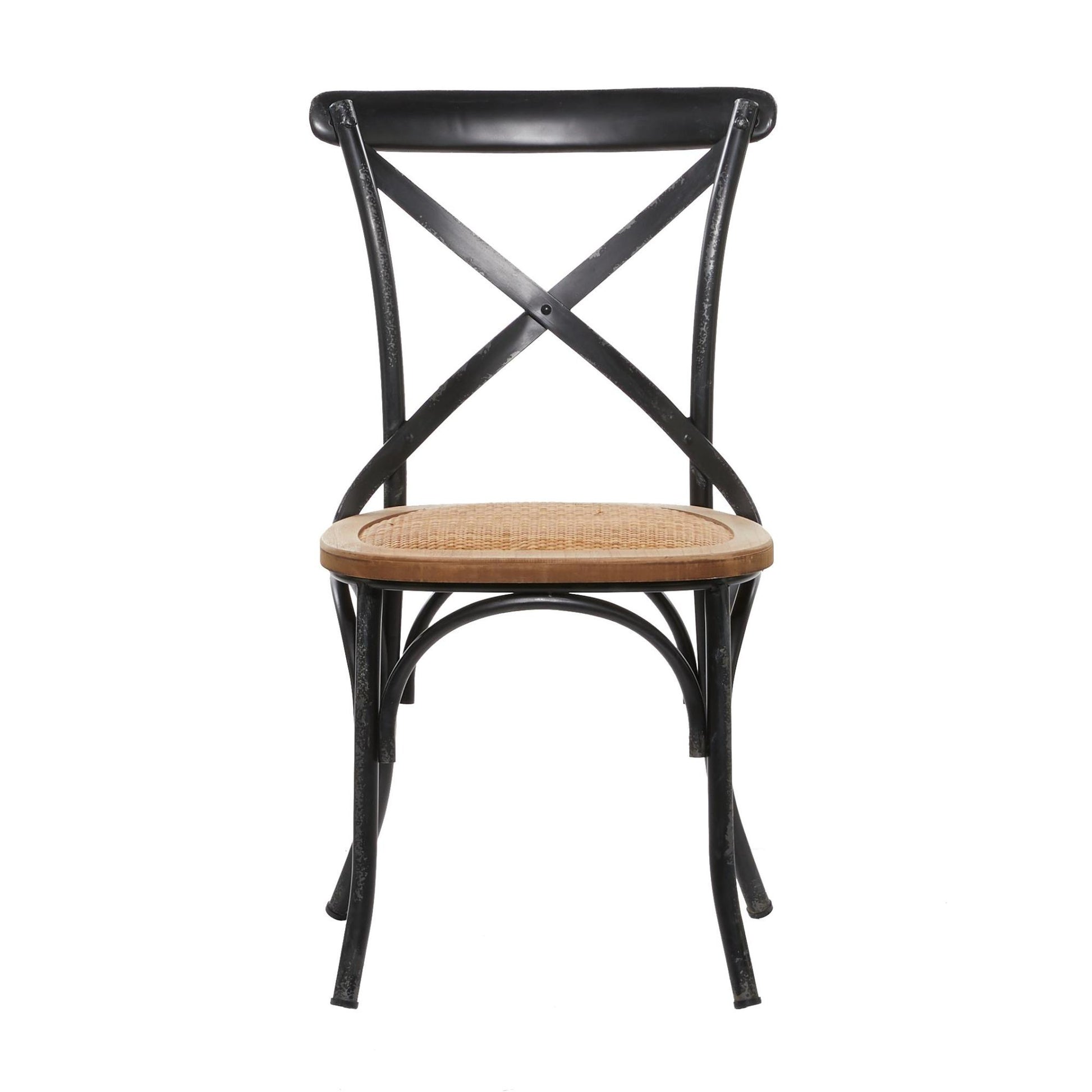 Metal Kitchen Dining Chair with Brown Rattan Seat