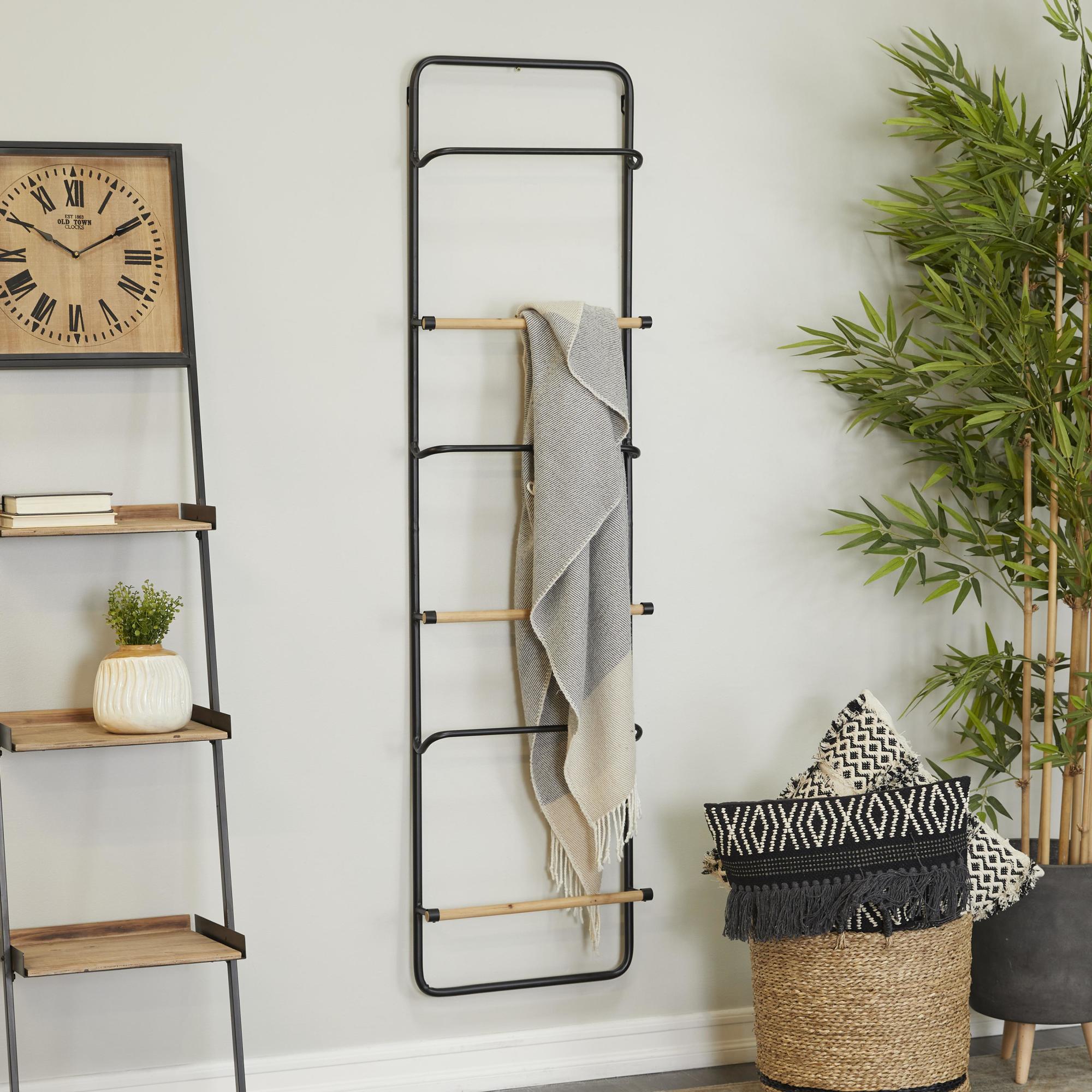Black Metal Wall Mounted 6 Rung Decorative Ladder